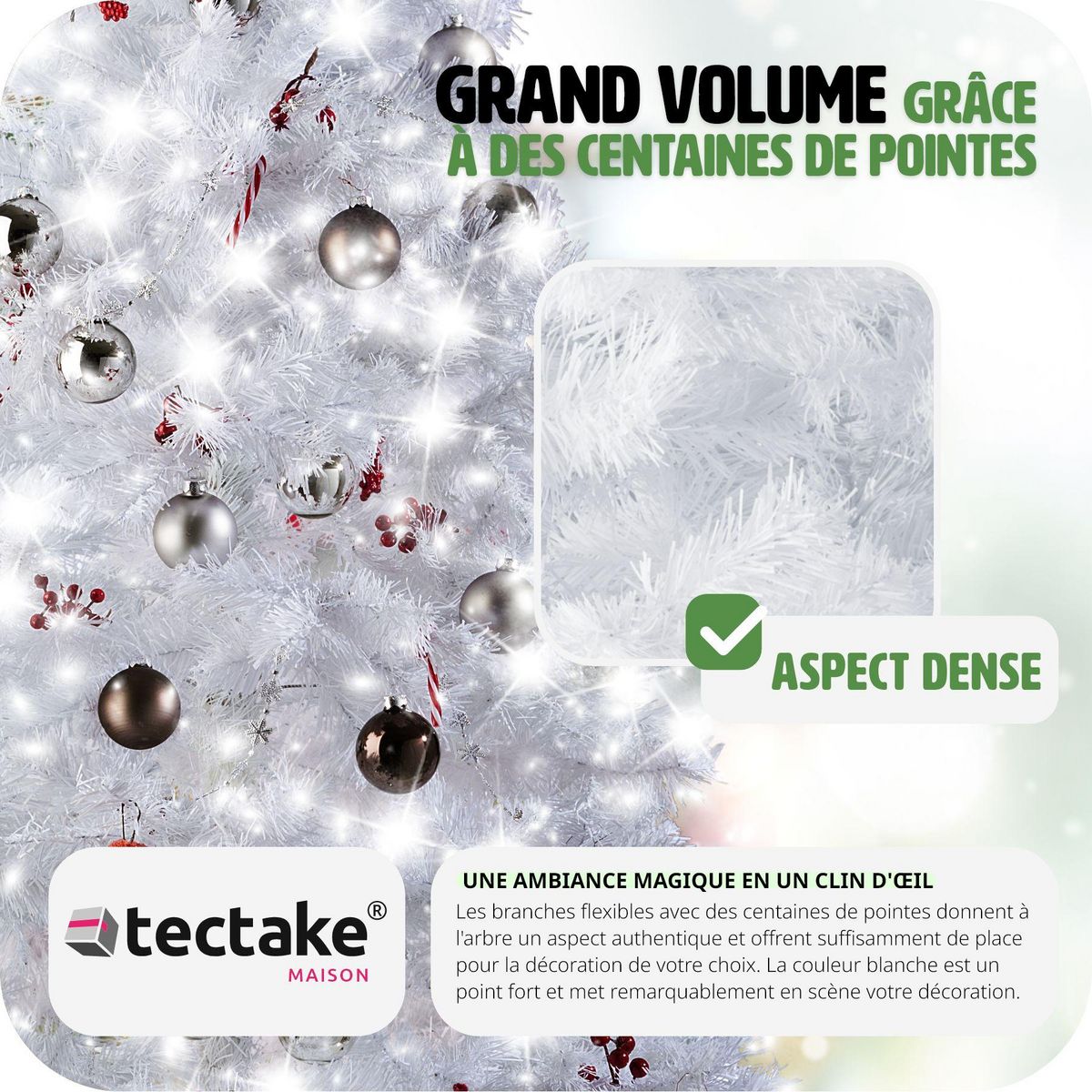 tectake Sapin de Noël artificiel 150 cm blanc blanc