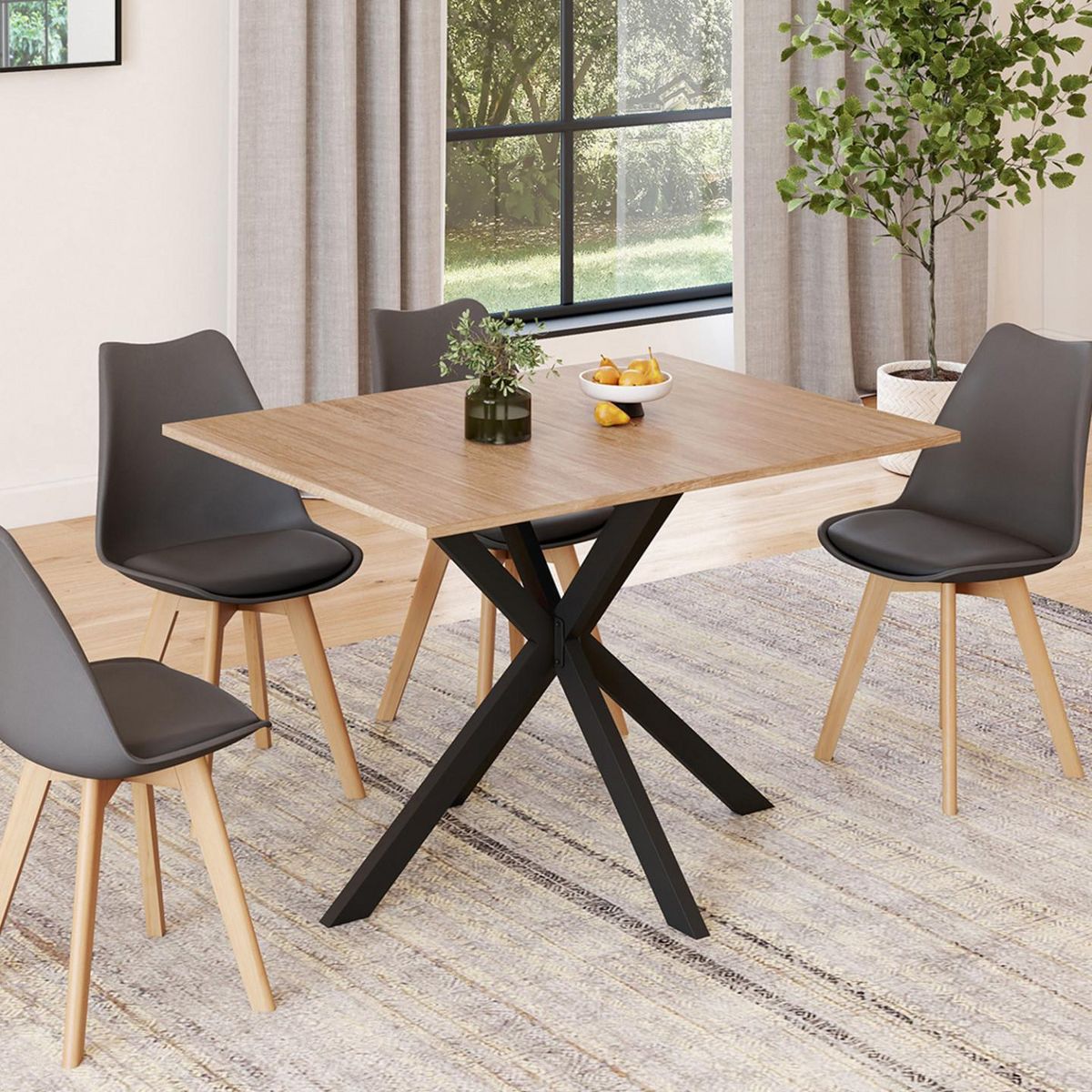 ID MARKET Table à manger rectangle ALIX 6 personnes pied araignée bois et noir 110 cm