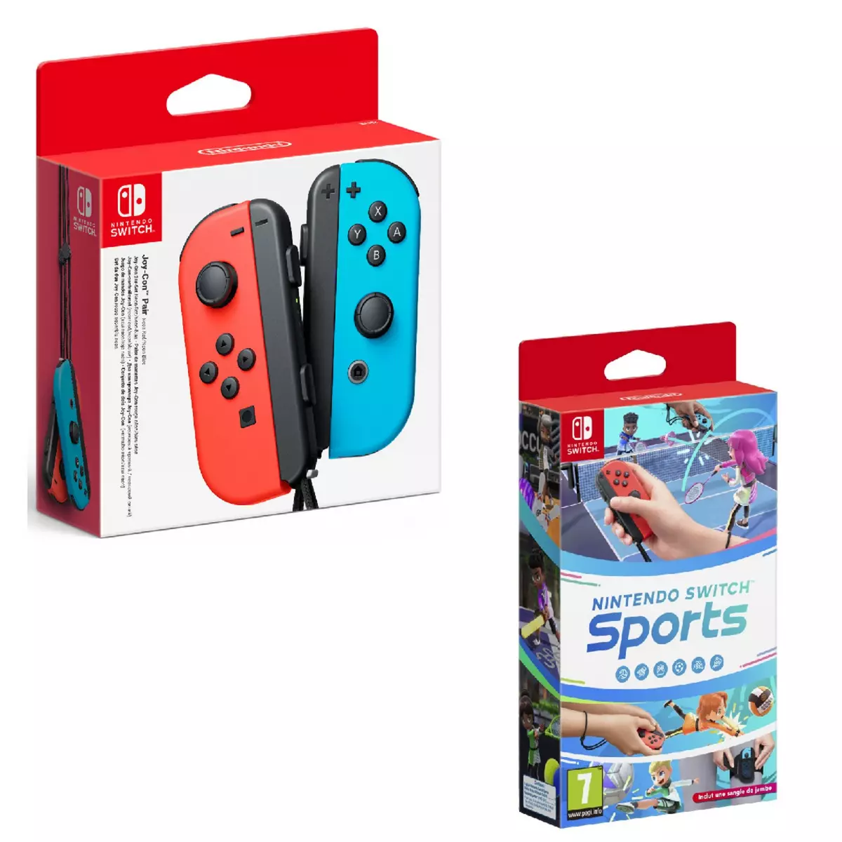 NINTENDO Manettes Joy-Con Nintendo Switch Bleue et Rouge + Nintendo Switch Sports