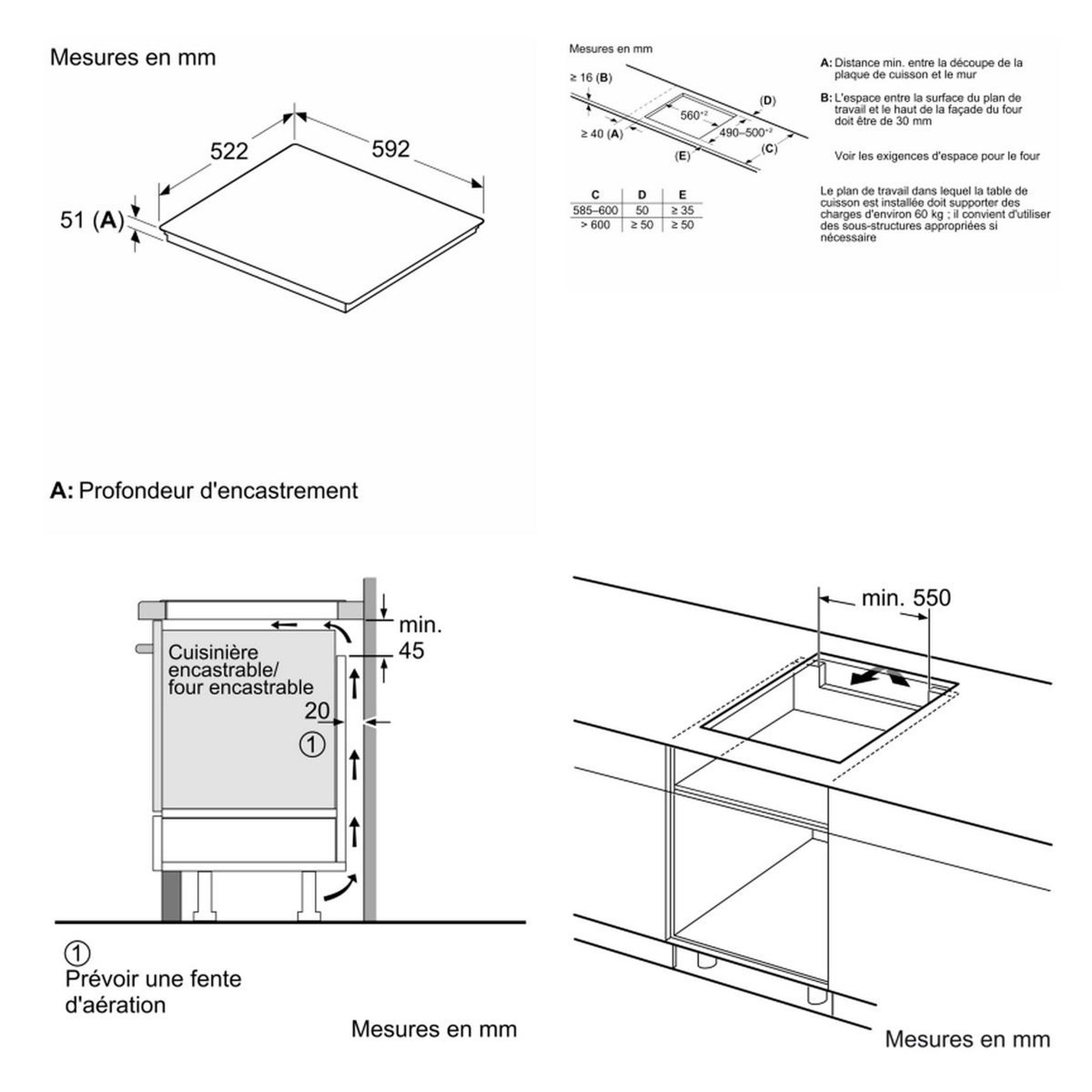 Voir la diapositive 6 : BOSCH Table de cuisson induction 60cm 4 feux 7400w noir mat - PVQ61CHB1E