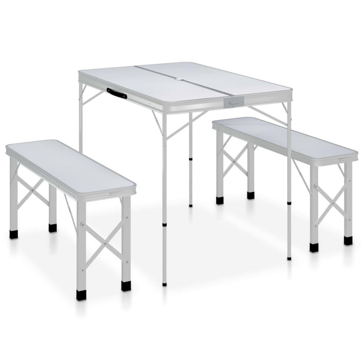 VIDAXL Table de camping pliable avec 2 bancs Aluminium Blanc