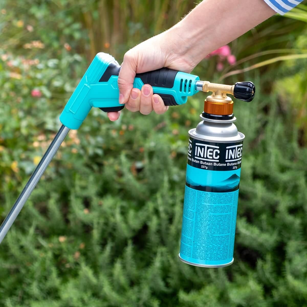 INTEC Désherbeur thermique Brule Herbes Allumage piezo + 8 cartouches 227gr + Adaptateur multi cartouches INTEC
