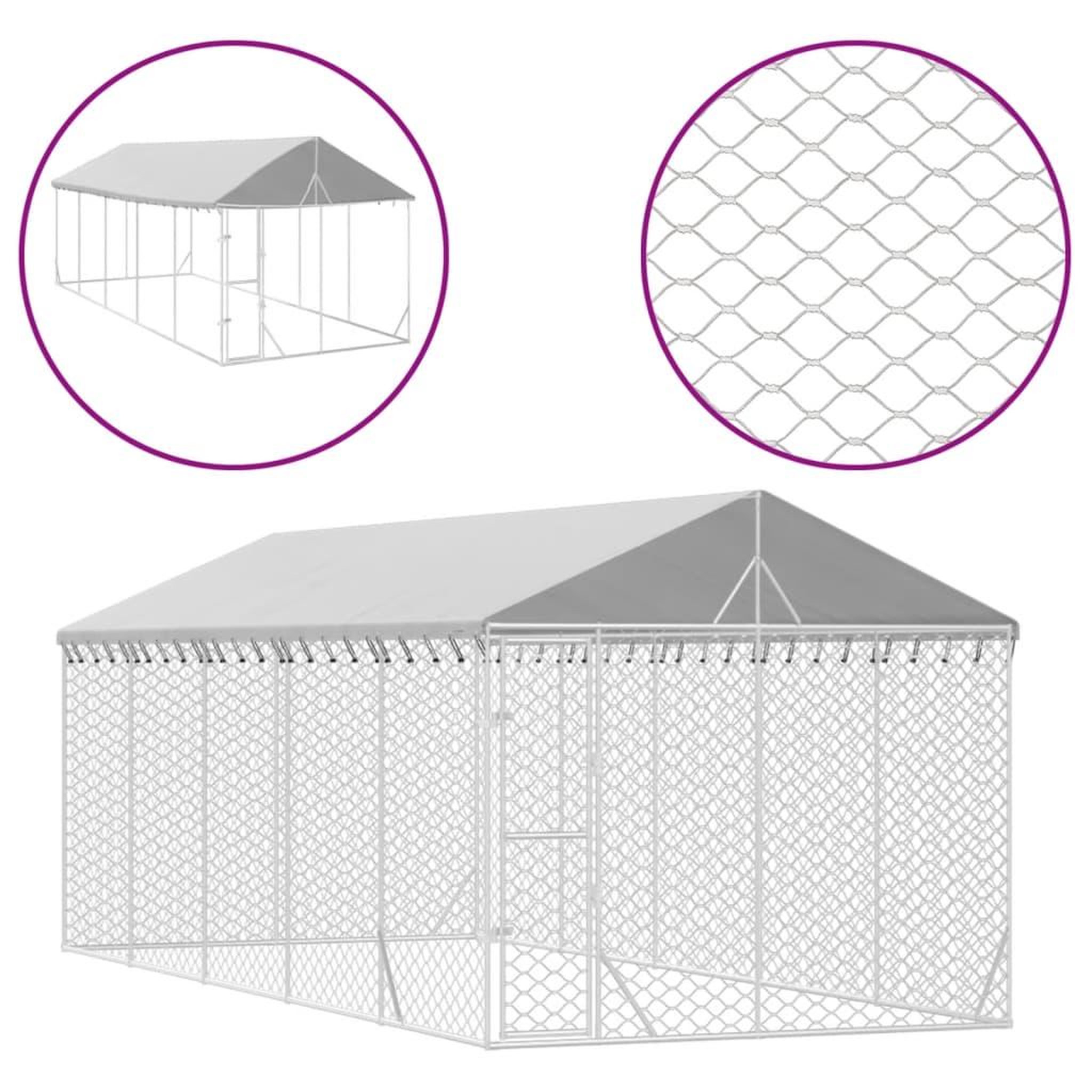 Voir la diapositive 2 : VIDAXL Chenil d'exterieur pour chiens avec toit argente 3x7,5x2,5 m