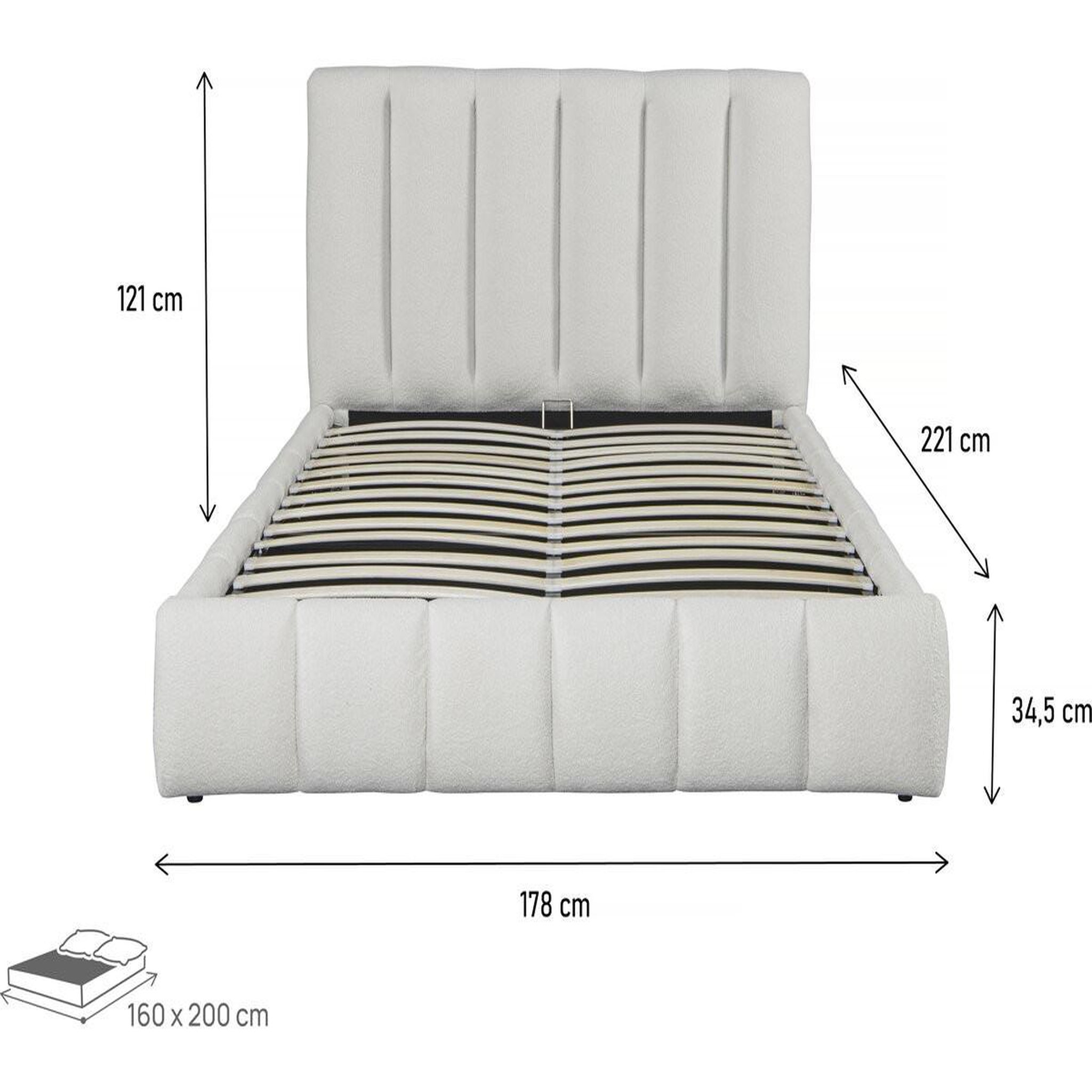 Voir la diapositive 4 : Habitat et Jardin Lit bouclette avec coffre  annie  - 160 x 200 cm - blanc