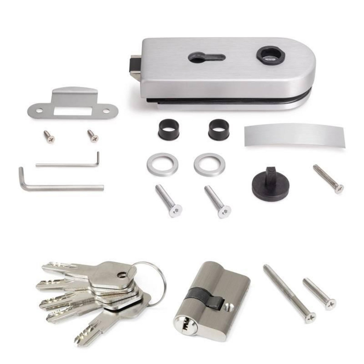 EMUCA SRL Serrure pour porte en verre 8-12mm avec cadre en bois - cylindre avec clés - acier et aluminium - anodisé mat