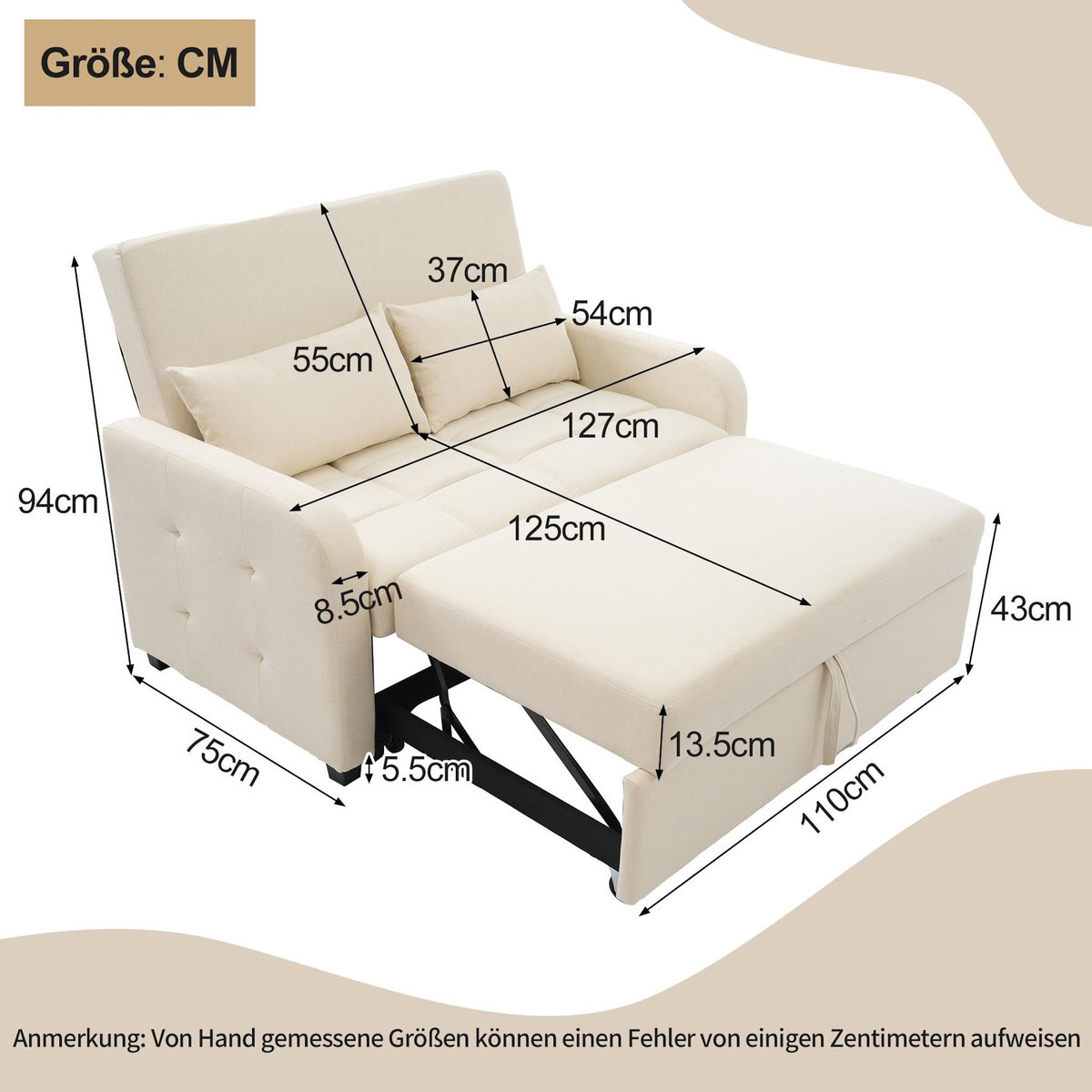 MERAX Canapé droit convertible 2 places tissu