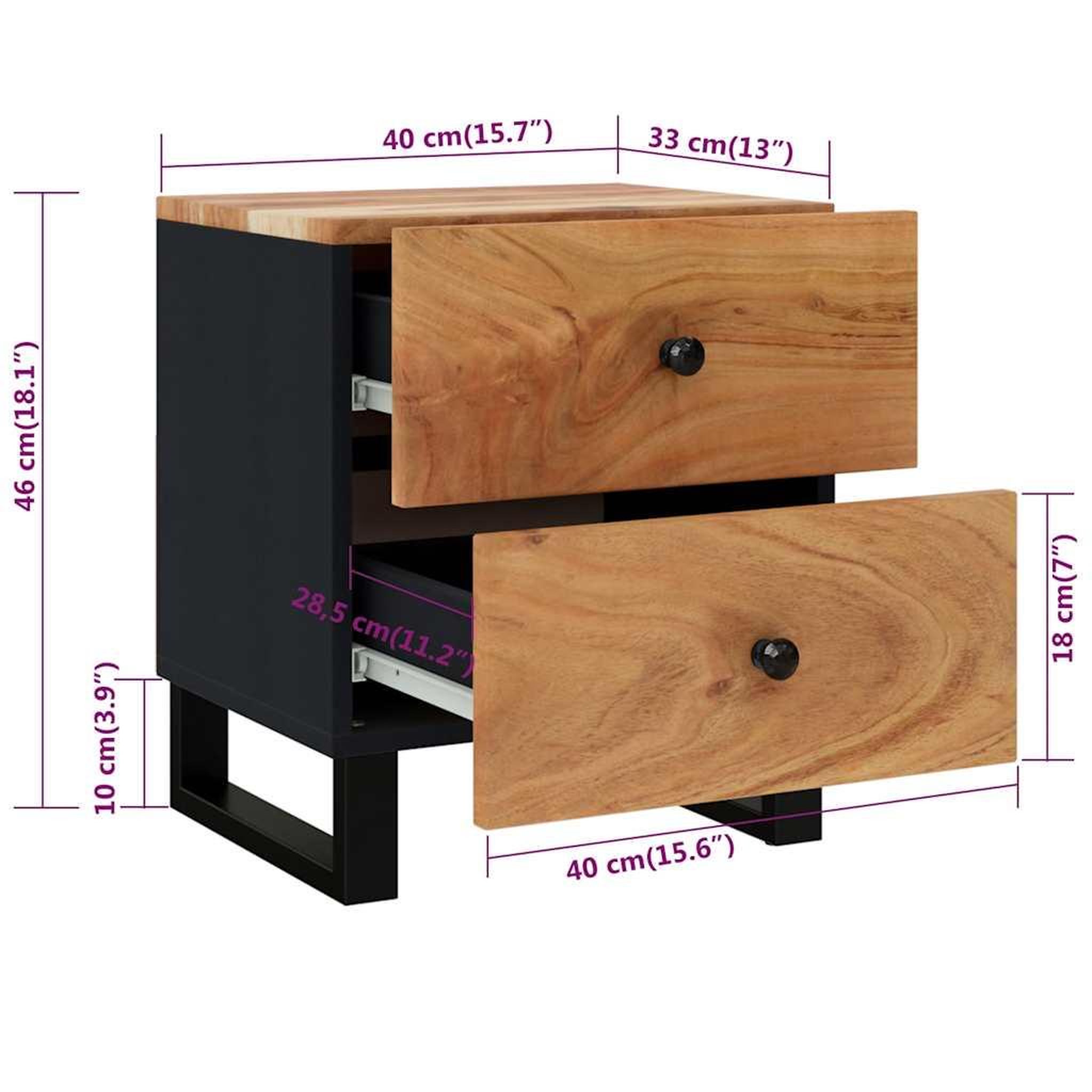 Voir la diapositive 6 : VIDAXL Tables de chevet 2 pcs 40x33x46 cm bois d'acacia massif