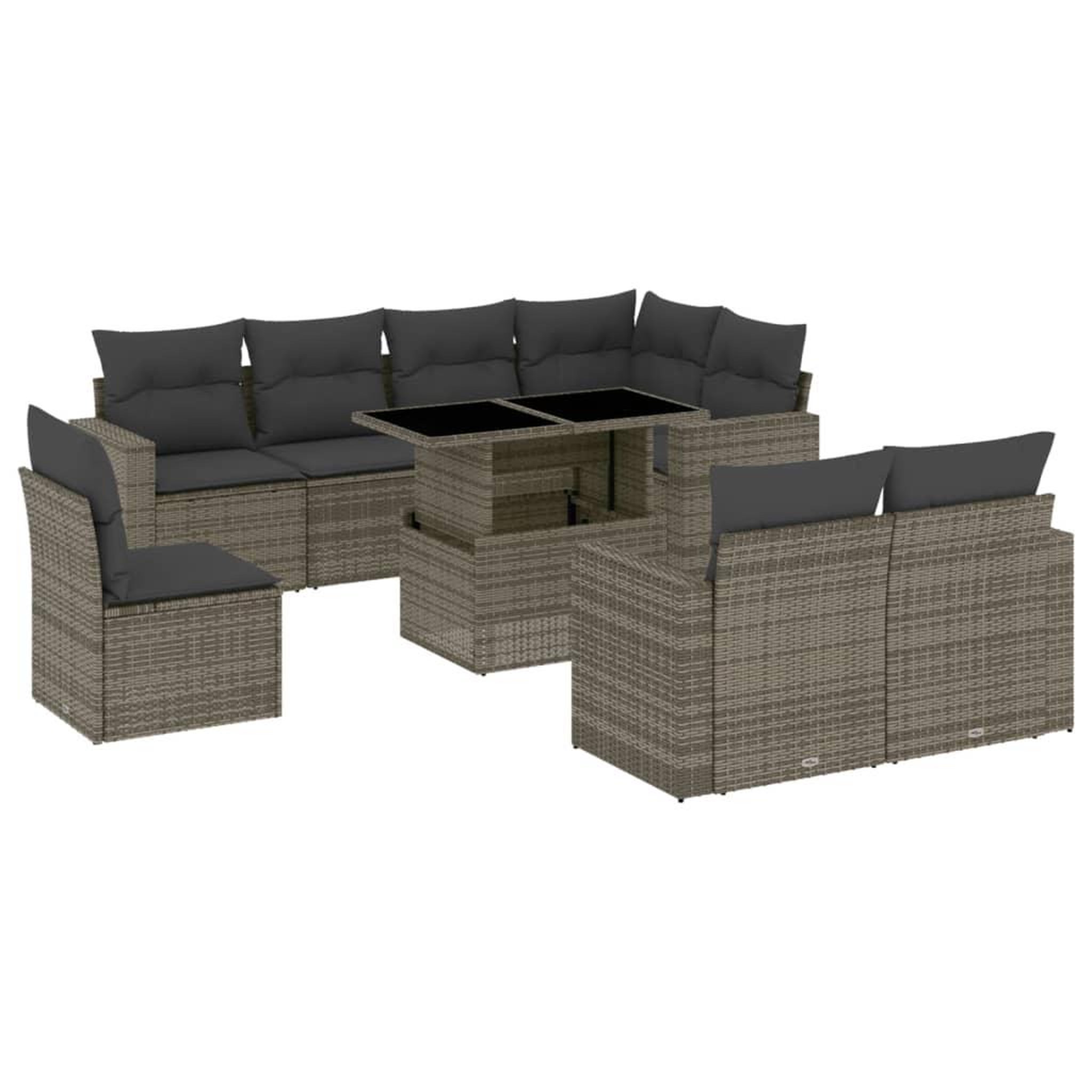 Voir la diapositive 2 : VIDAXL Salon de jardin 9 pcs avec coussins gris resine tressee