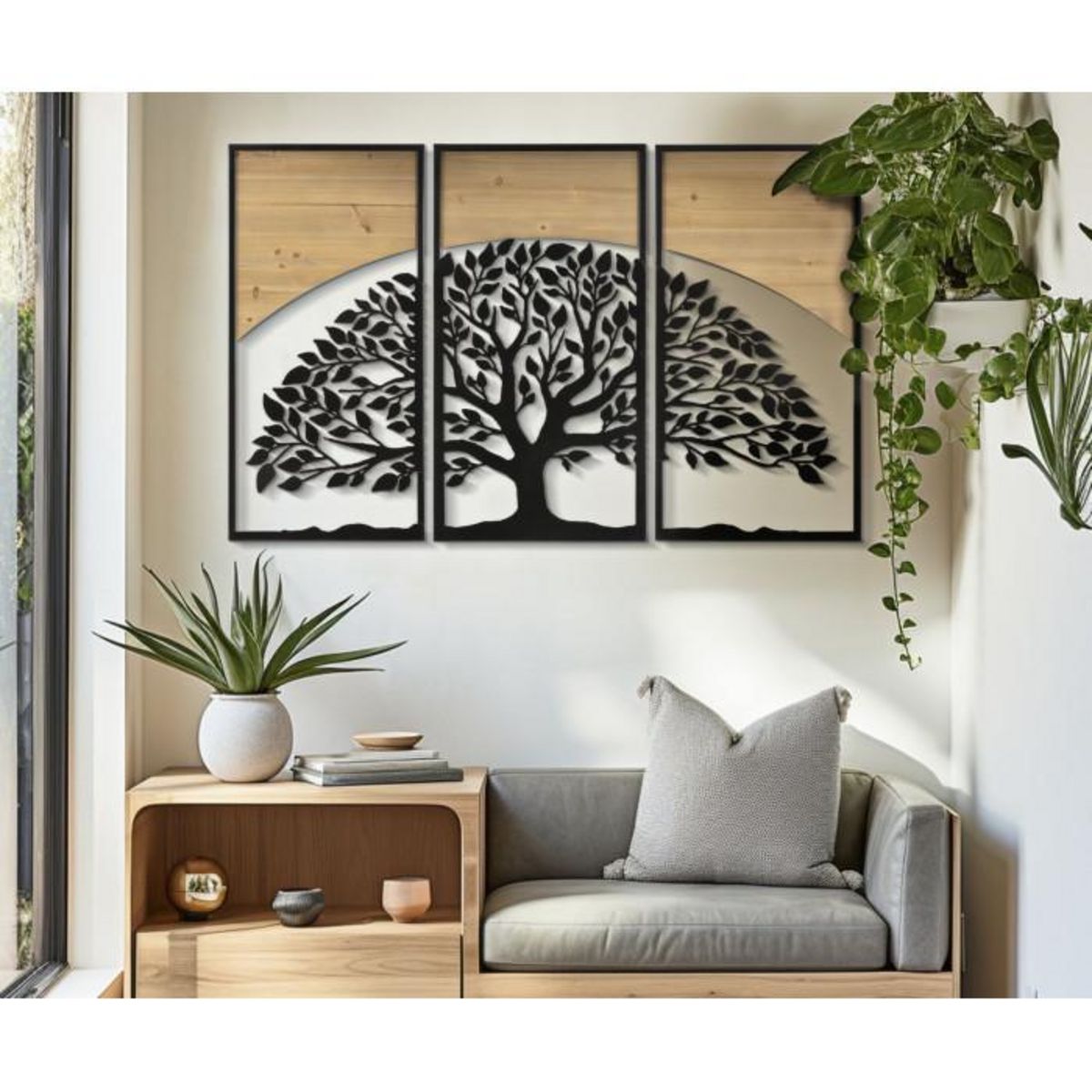 Paris Prix Lot de 3 Décorations Murales Encadrées  Arc  105cm Noir & Naturel