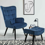 Voir la diapositive 2 : ID MARKET Fauteuil scandinave ANIA avec repose pieds velours bleu