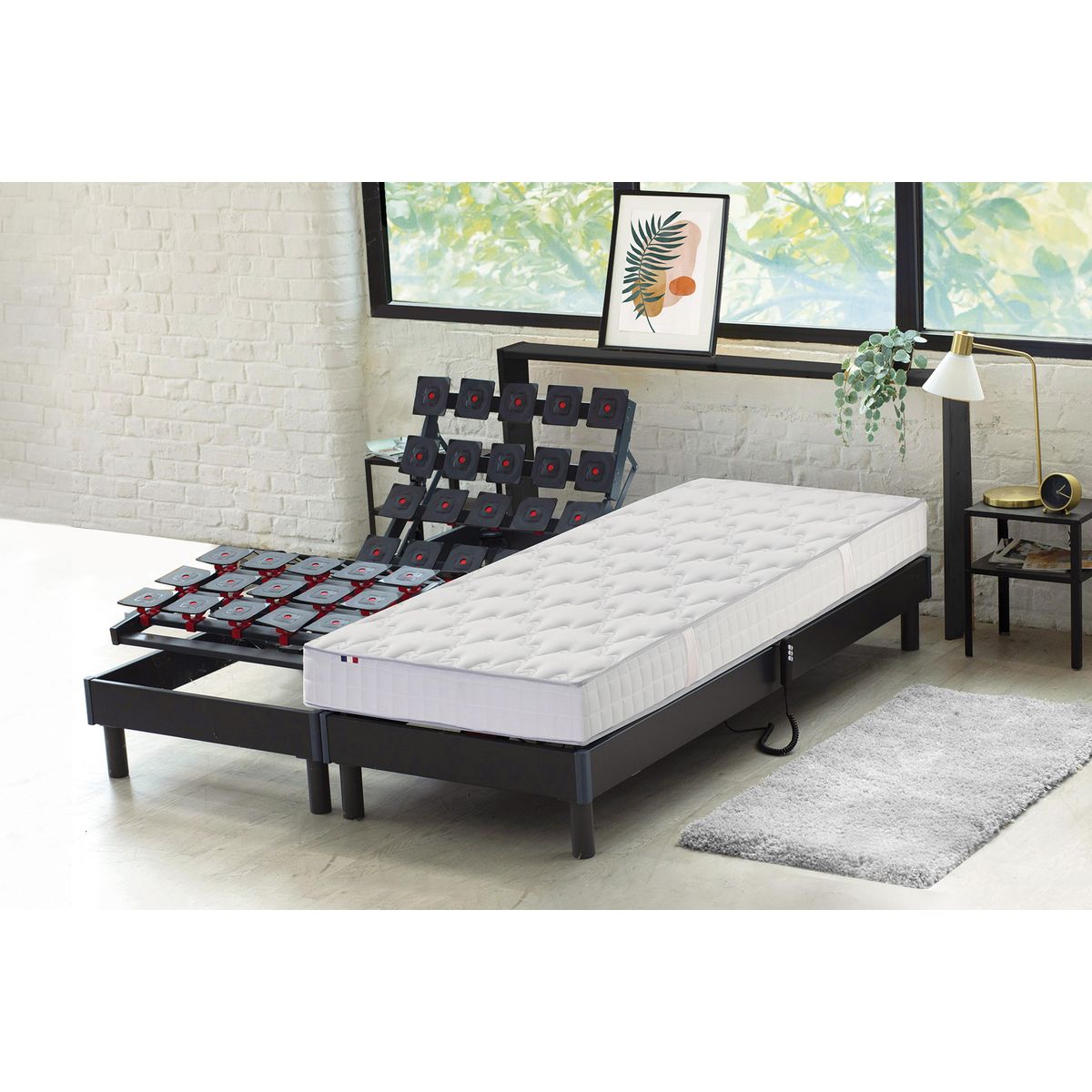 Ensemble TPR tous plots réglables + Matelas Mousse 2x80x200 cm MEMORYLUX