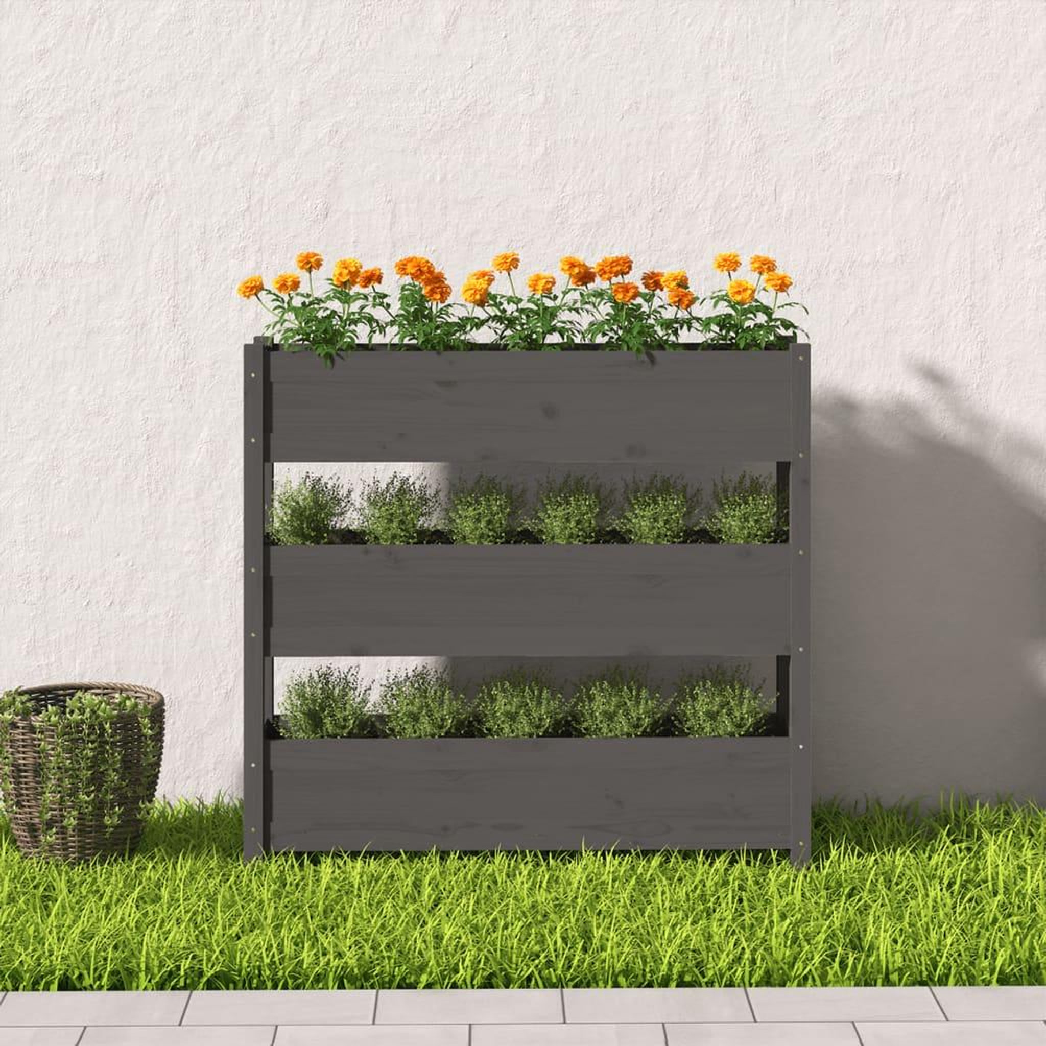 Voir la diapositive 3 : VIDAXL Jardiniere Gris 112x25x104,5 cm Bois massif de pin