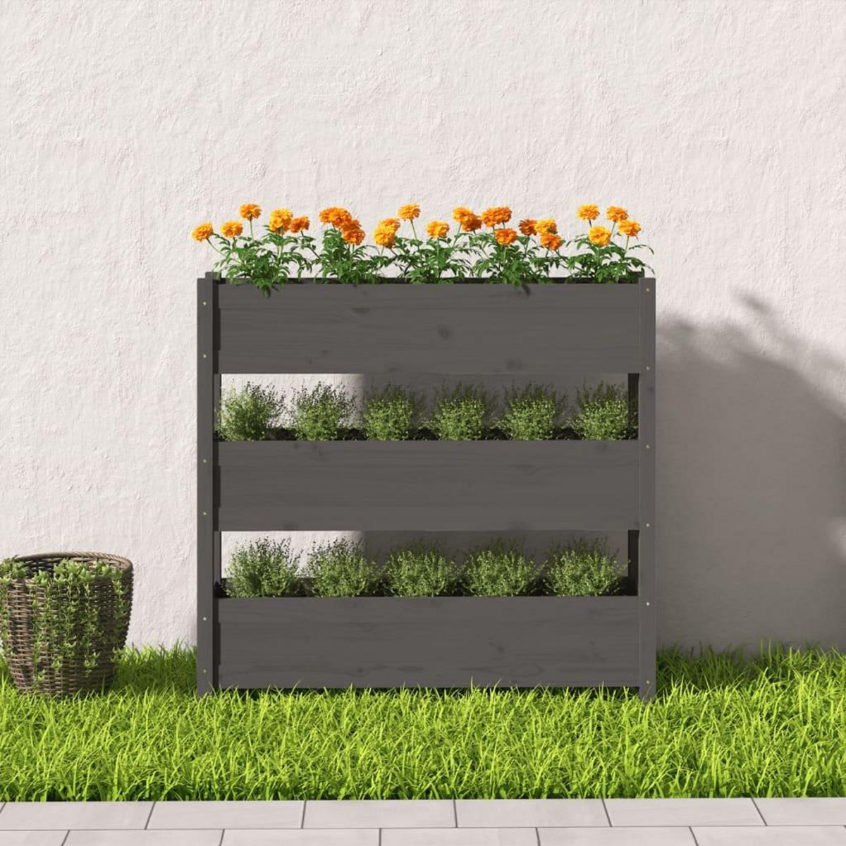 VIDAXL Jardiniere Gris 112x25x104,5 cm Bois massif de pin
