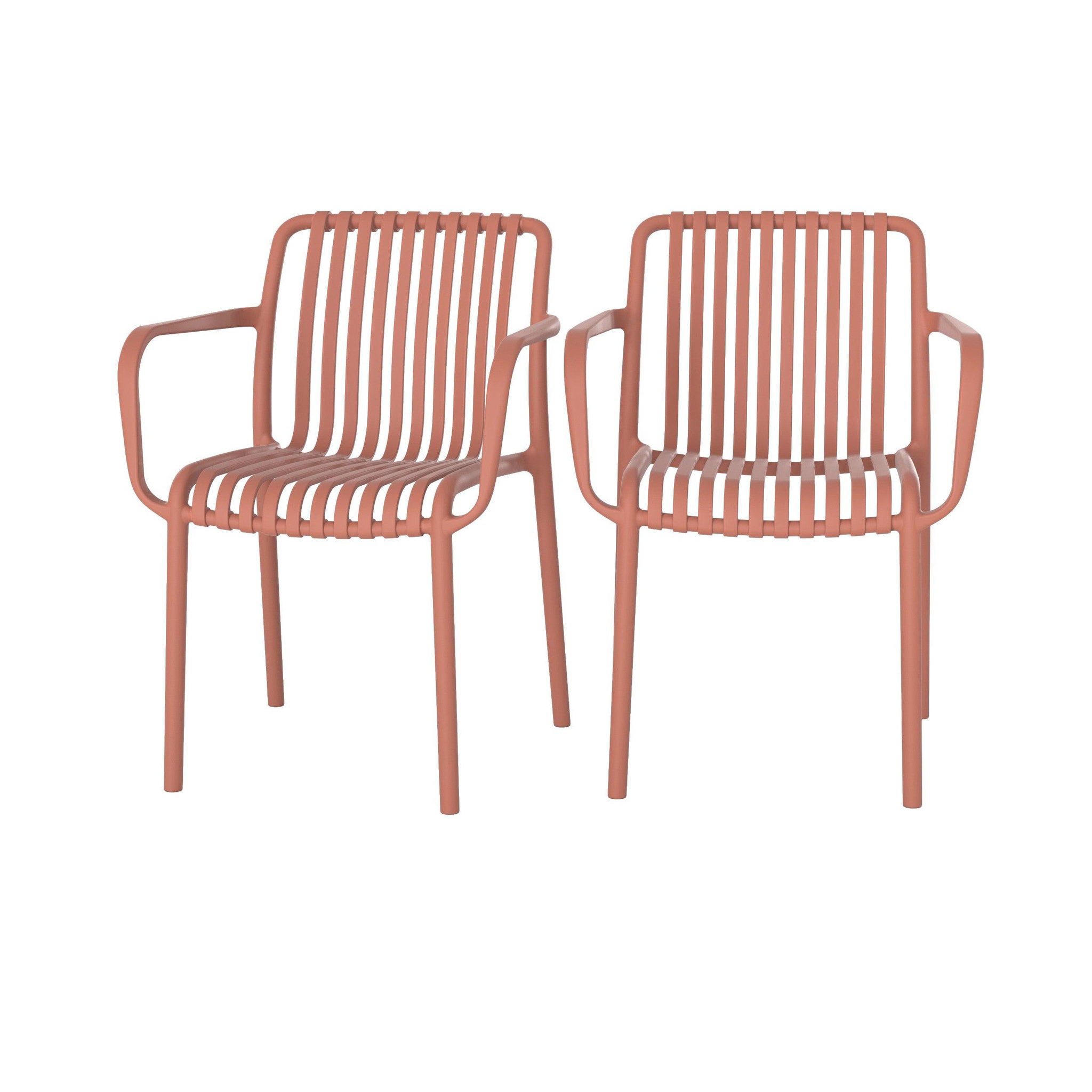 MAISON PAVANE Lot de 2 chaises de jardin empilables en plastique vieux rose-ivy