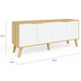 Voir la diapositive 5 : ID MARKET Buffet bas scandinave 140 cm FINN  4 portes blanc et bois façon hêtre