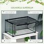 Voir la diapositive 5 : PAWHUT Terrarium en verre - vivarium reptiles & batraciens - habitat tortue - couvercle grillagé coulissant verrouillable - distributeur eau, thermomètre inclus - métal noir verre