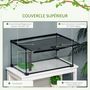 Voir la diapositive 5 : PAWHUT Terrarium en verre - vivarium reptiles & batraciens - habitat tortue - couvercle grillagé coulissant verrouillable - distributeur eau, thermomètre inclus - métal noir verre