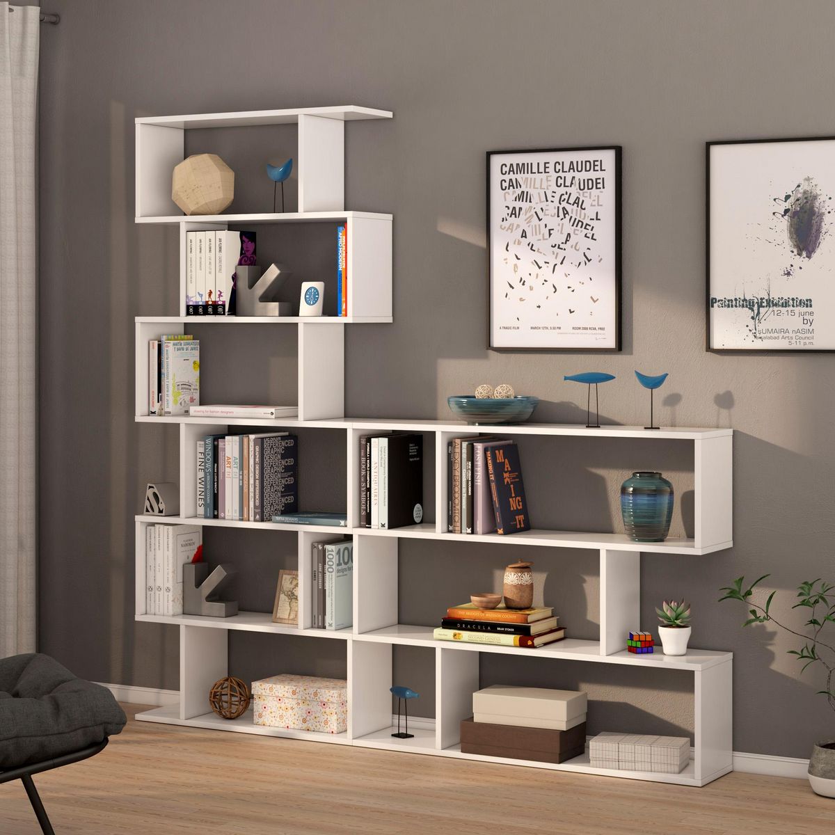 VS VENTA-STOCK Étagère Bibliothèque Bolonia Couleur Blanc 12 étagères, pour Salle à Manger ou Bureau