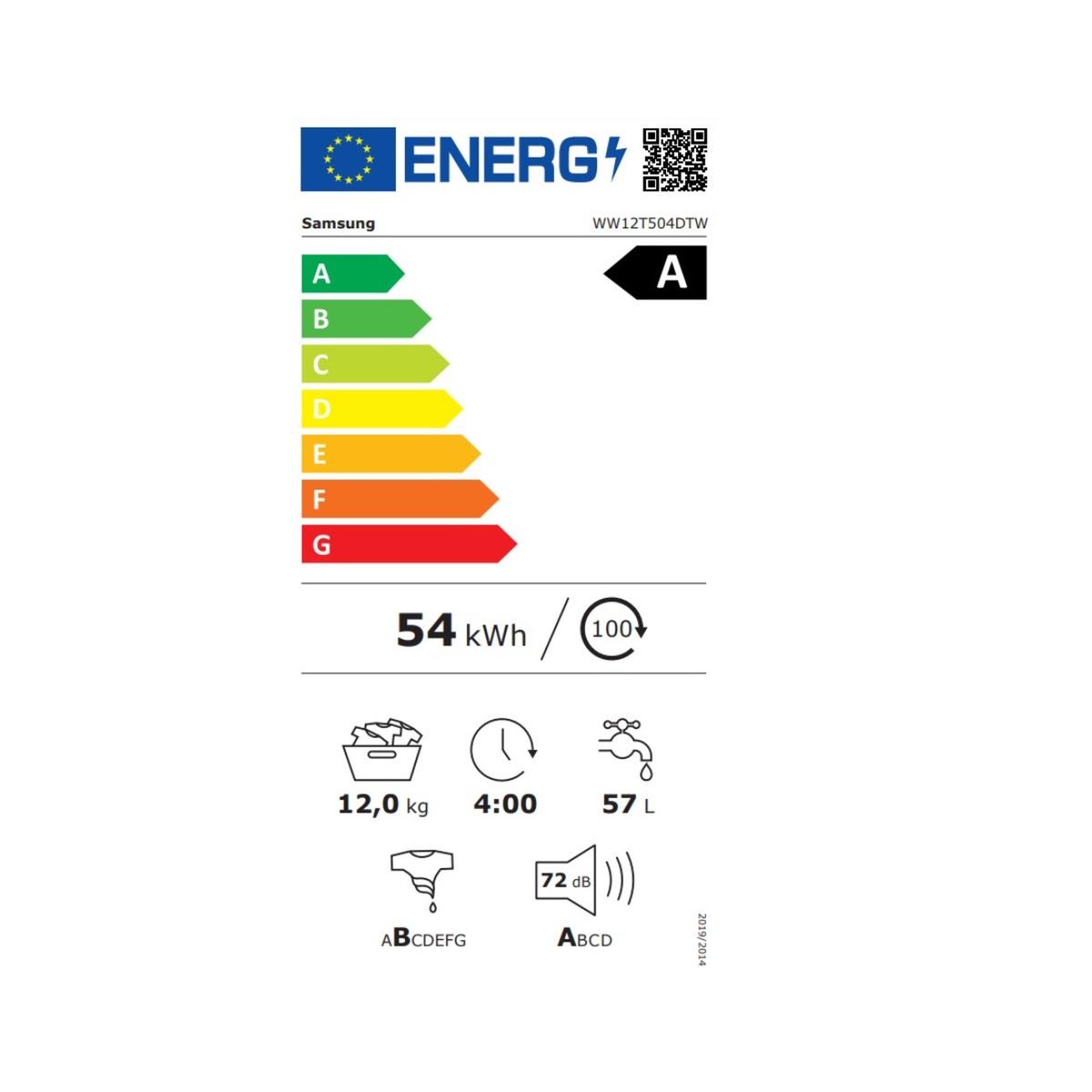 Voir la diapositive 2 : Samsung Lave-linge frontal 12kg 1400 tours/min - ww12t504dtw