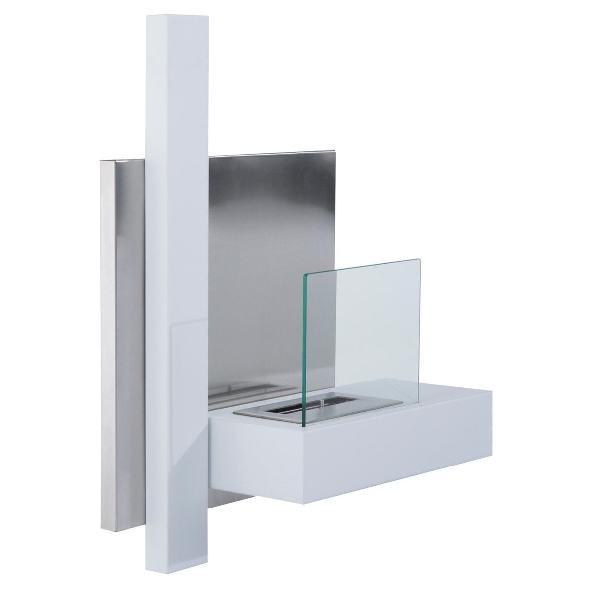 HOMCOM Cheminée bioéthanol murale design Bauhaus 1 brûleur 1,5 L 75L x 22l x 63H cm couverture 20-25 m² acier blanc inox. brossé