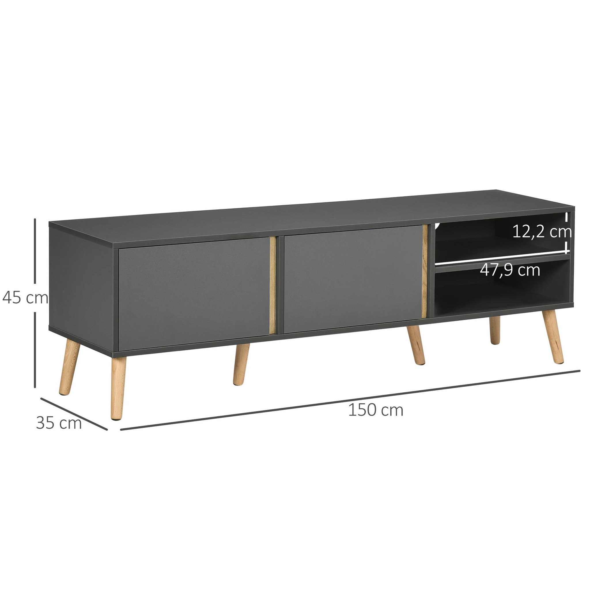 Voir la diapositive 6 : HOMCOM Meuble TV banc TV 2 portes 2 niches design scandinave panneaux particules gris aspect bois clair