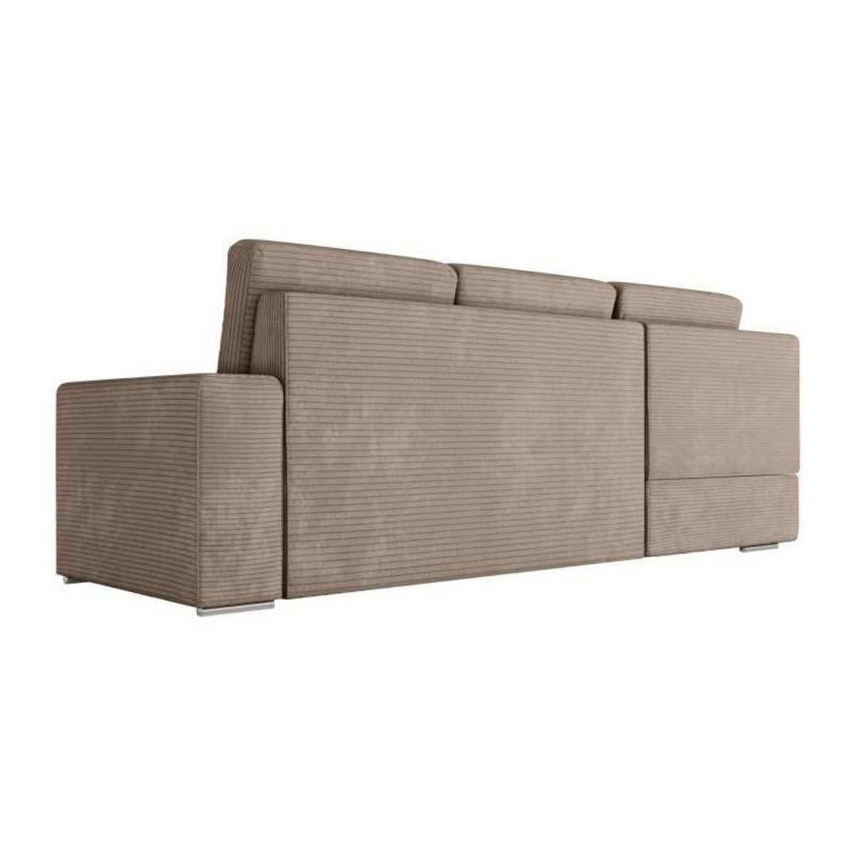 LOUNGITUDE Canapé d'angle gauche convertible ARTEMIS 4 places - Velours côtelé greige - L246 x P174 x H96 cm