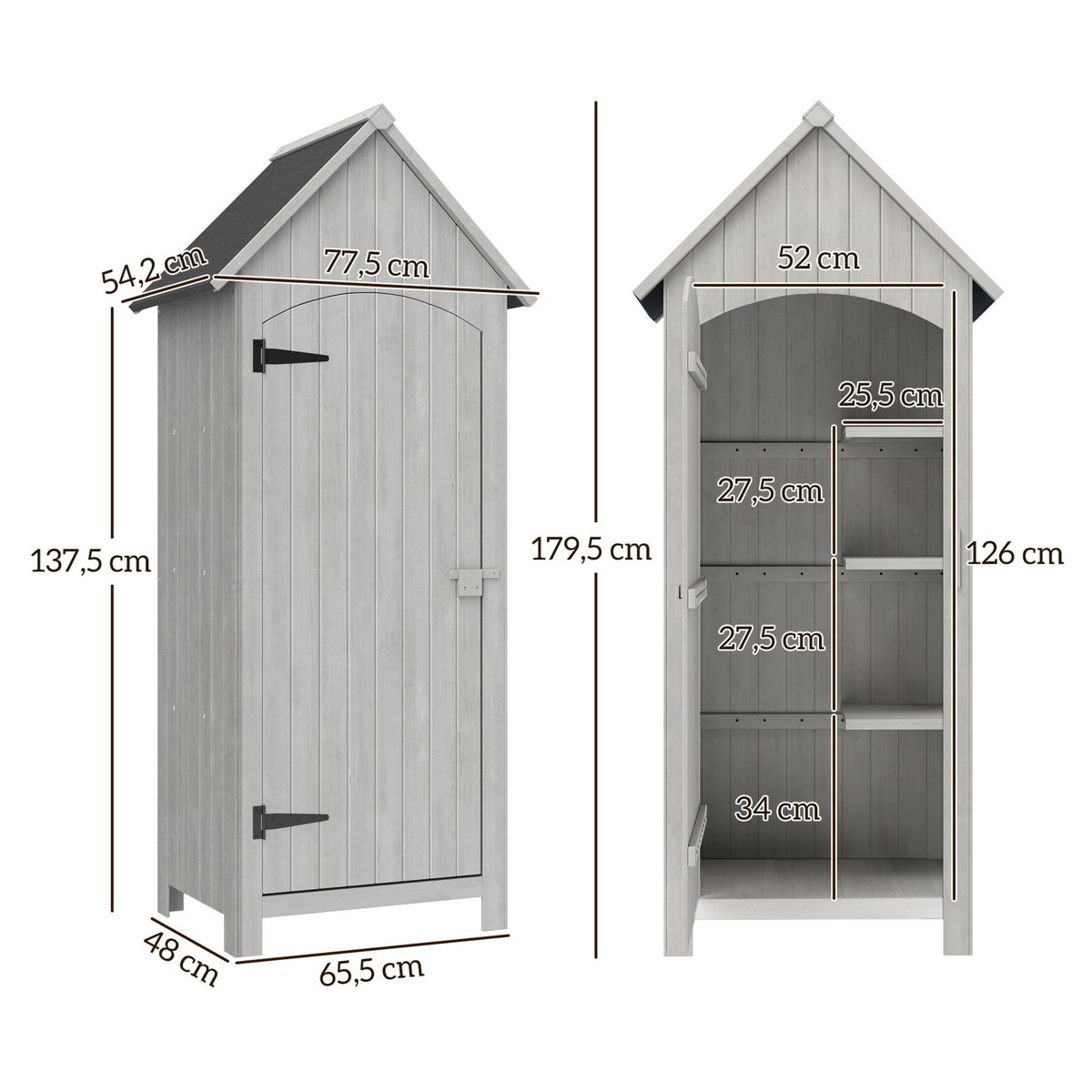 OUTSUNNY Armoire abri de jardin remise pour outils 3 étagères porte loquet toit pente bitumé dim. 77L x 54l x 179H cm bois sapin pré-huilé gris