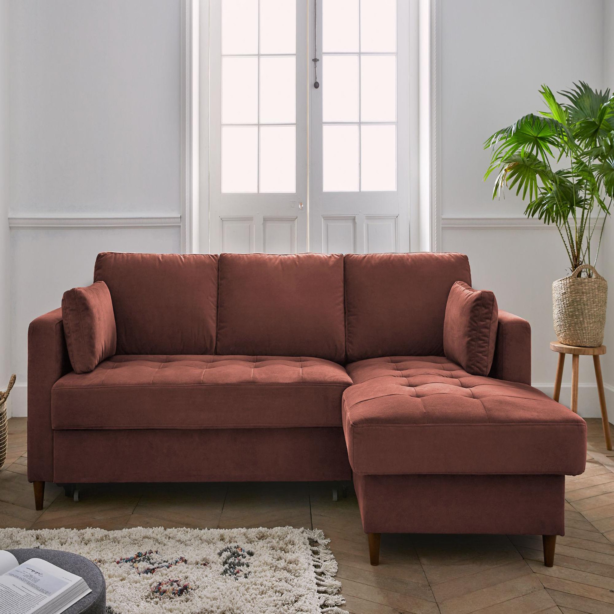 Voir la diapositive 2 : BEST MOBILIER Anna - canapé d'angle droit - 4 places - convertible avec coffre - en velours
