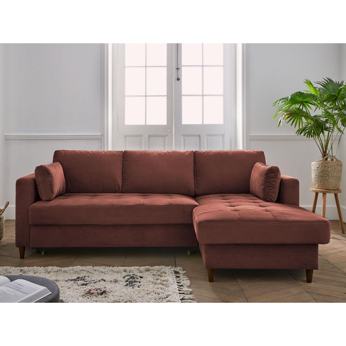 LISA DESIGN Anna - canapé d'angle droit - 4 places - convertible avec coffre - en velours