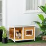 Voir la diapositive 2 : PAWHUT Niche lodge chien avec terrasse couverte sur pied - toit bitumé ouvrant, fenêtre - bois sapin pré-huilé blanc
