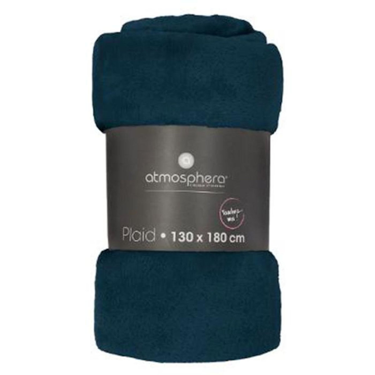 ATMOSPHERA Grand plaid en flanelle uni - 180x130 cm - Bleu foncé