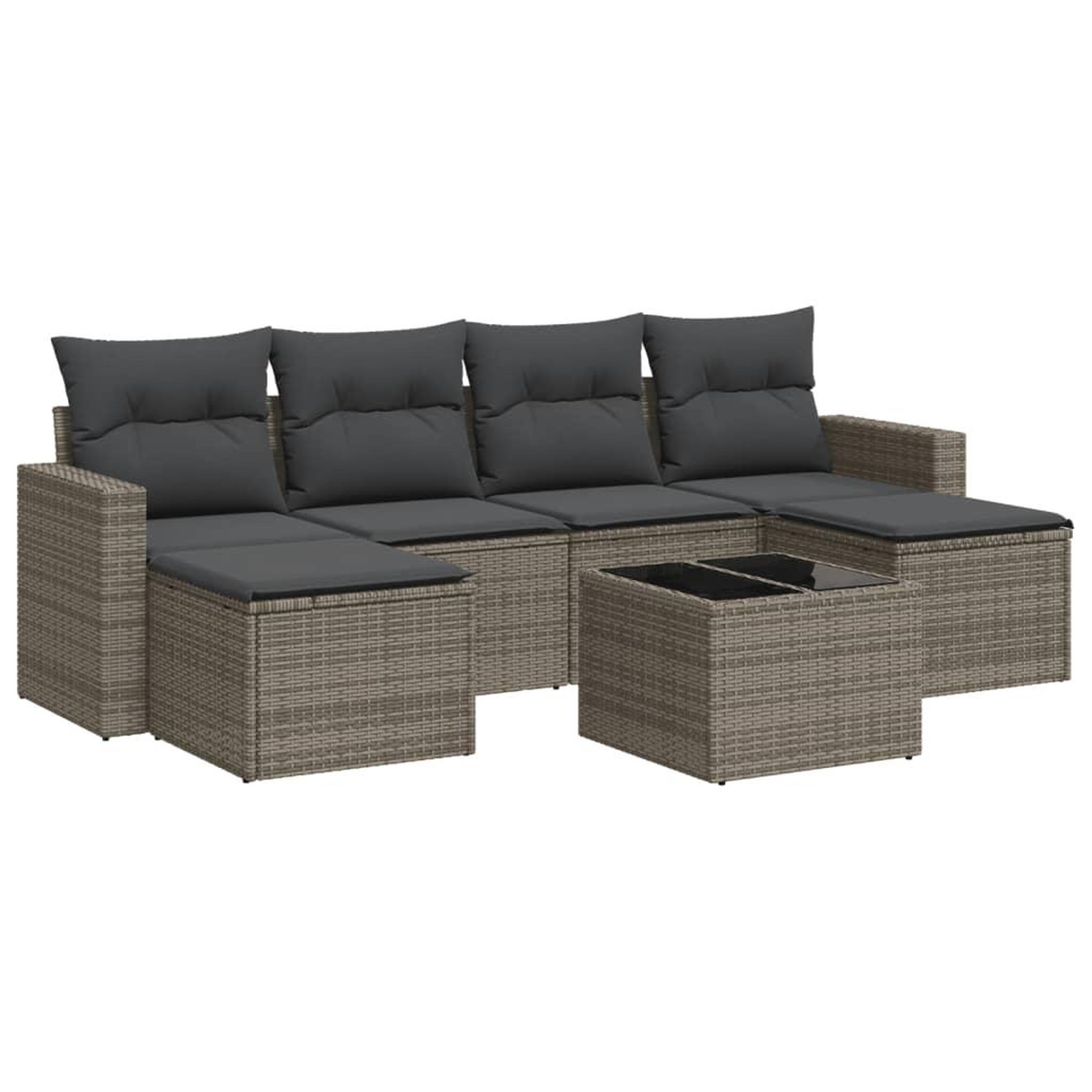 Voir la diapositive 2 : VIDAXL Salon de jardin avec coussins 7 pcs gris resine tressee