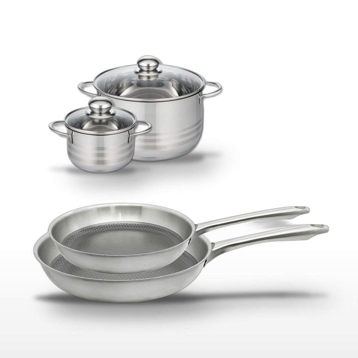 ELO Lot de 2 Poêles 24/28cm & 2 Faitouts 14/24cm Elo Relief Passion