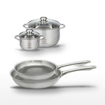 ELO Lot de 2 Poêles 24/28cm & 2 Faitouts 14/24cm Elo Relief Passion