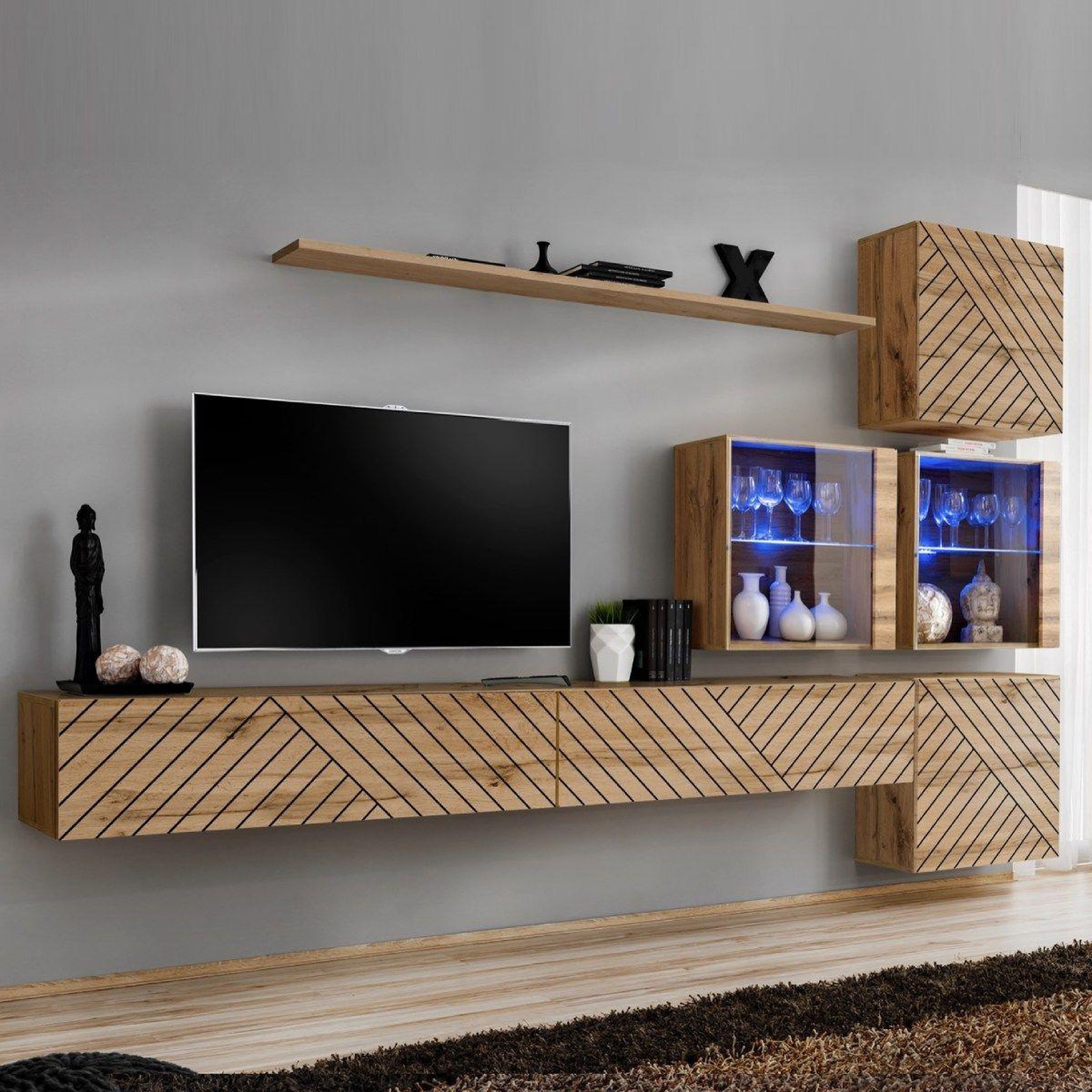 Paris Prix Ensemble meuble tv  switch lamel xix  310cm naturel
