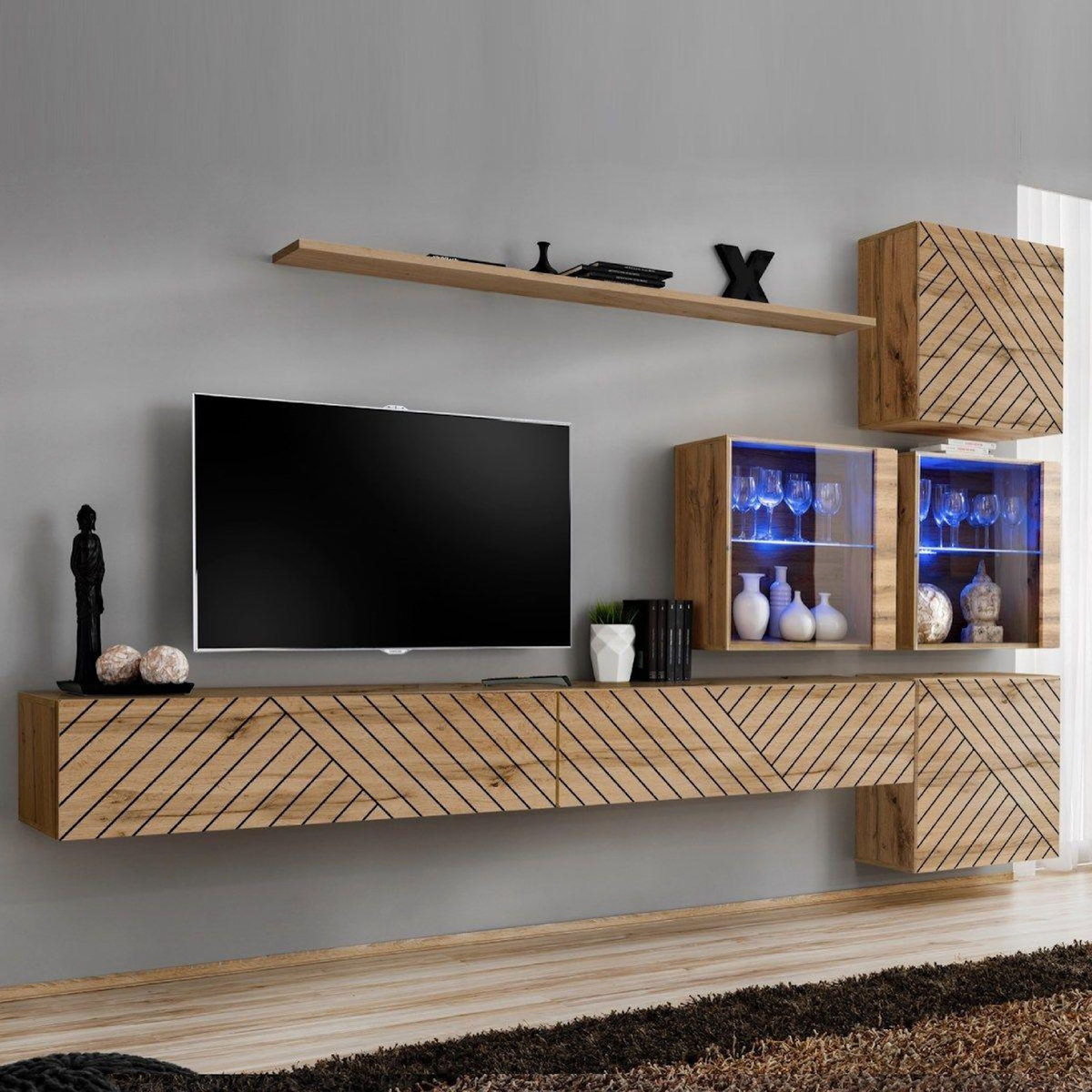 Paris Prix Ensemble Meuble TV  Switch Lamel XIX  310cm Naturel