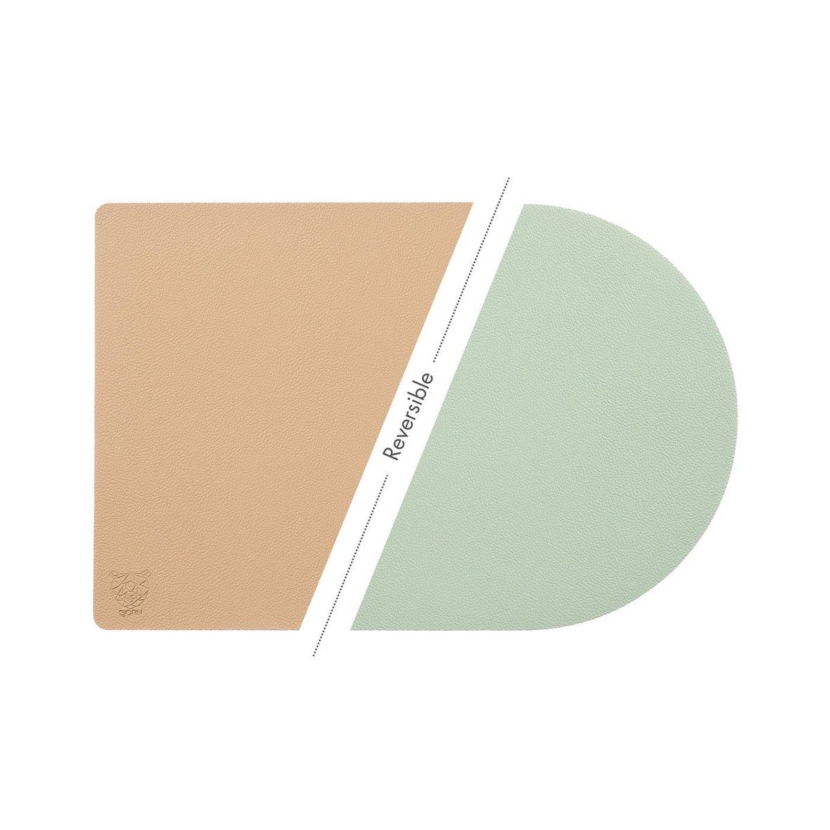 BJORN Set de table rectangovale réversible - 6 pièces - Cuir recyclé rose pâle et vert pâle