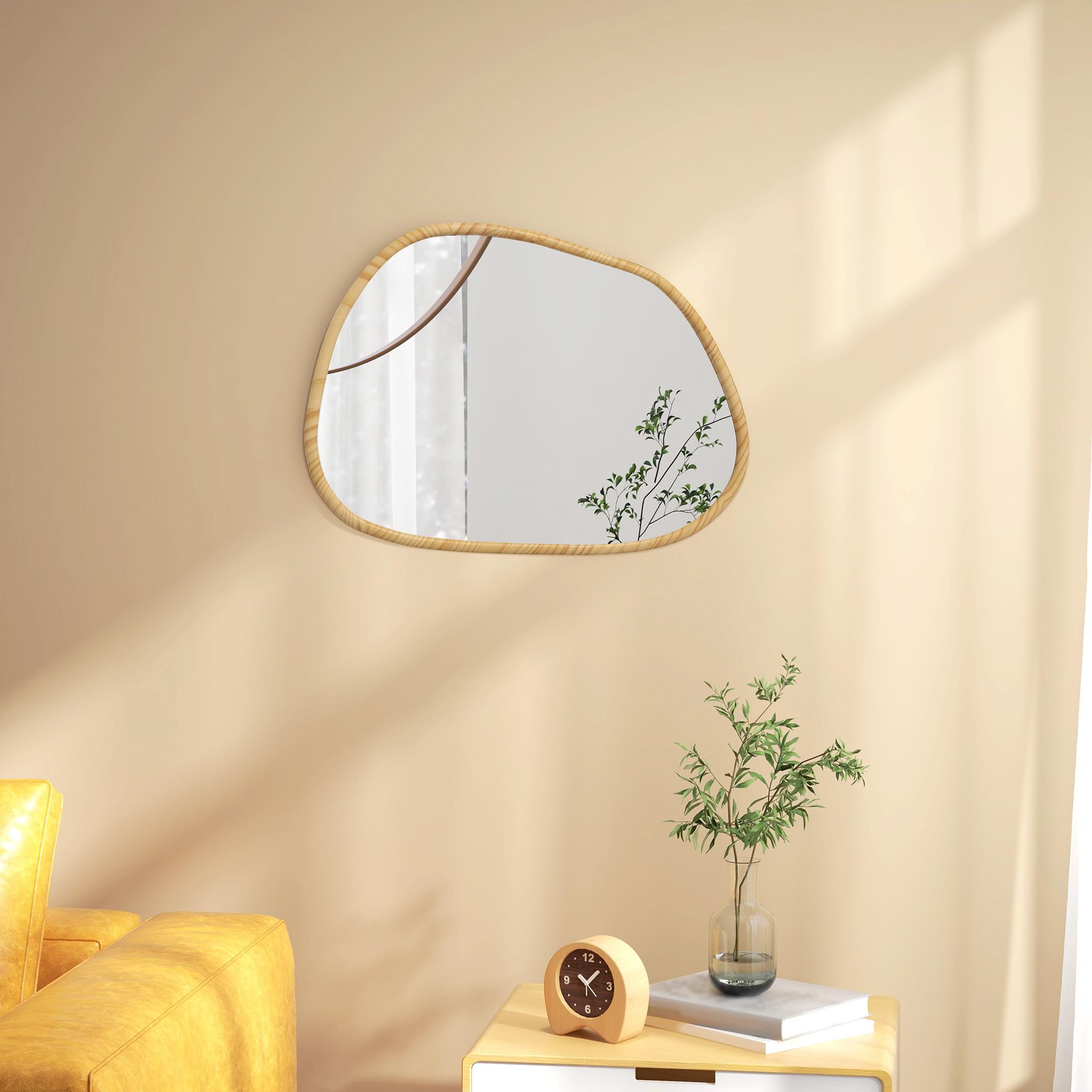 Voir la diapositive 2 : HOMCOM Miroir mural décoratif forme organique dim. 80L x 60H cm cadre bois de pin verni