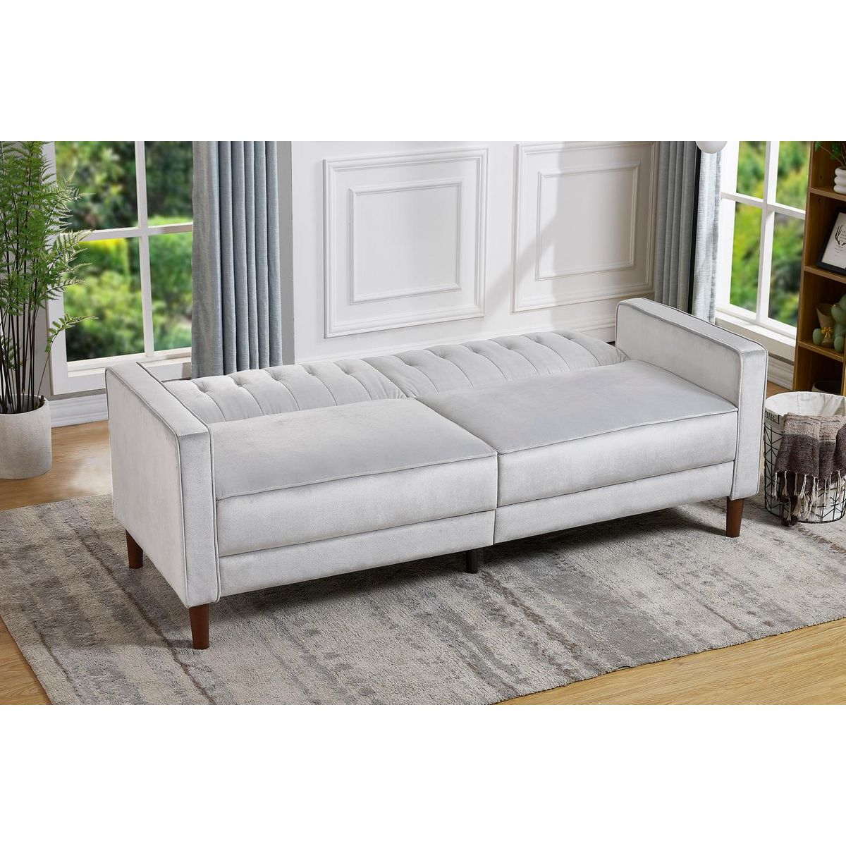 CONCEPT USINE Canapé design convertible 3 places en velours gris LIVERPOOL