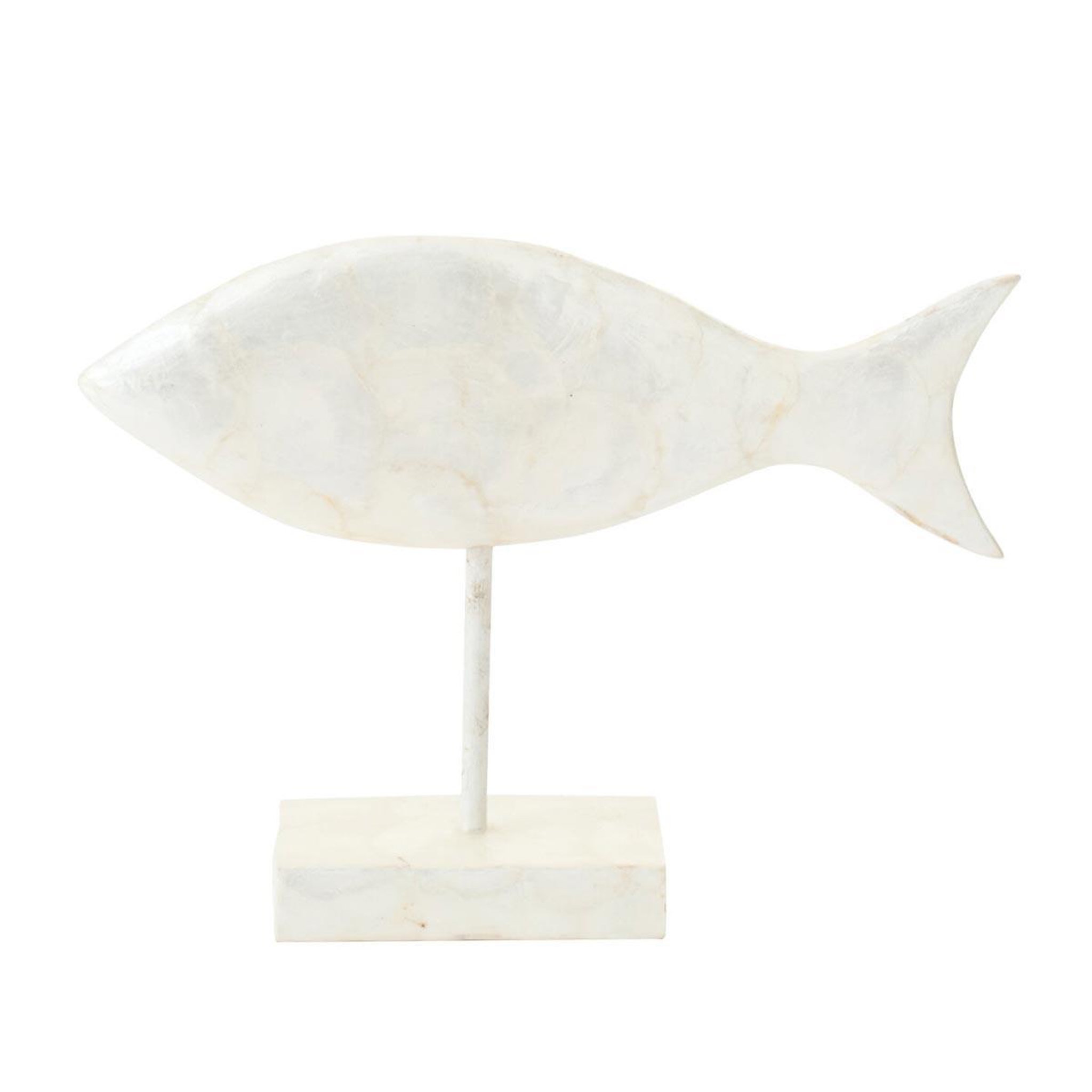 J-LINE Statuette poisson sur socle  capiz  28cm blanc