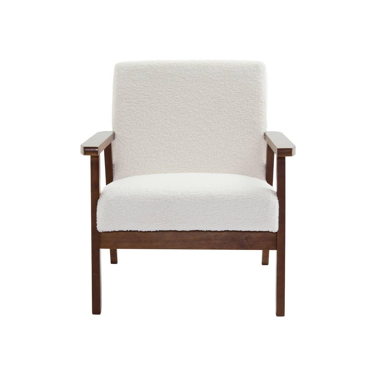 SWEEEK Canapé banquette 2 places et fauteuil tissu bouclette. pieds teinté noyer clair