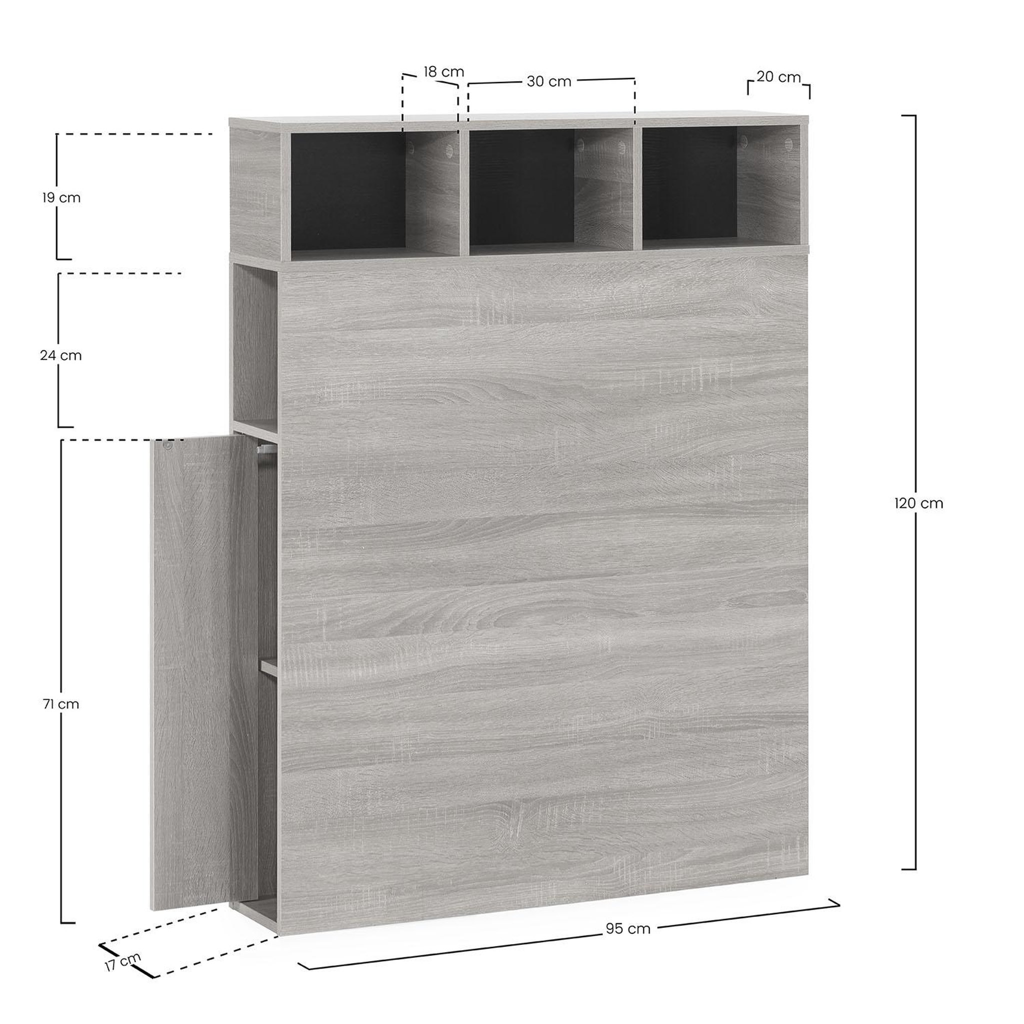 Voir la diapositive 6 : VS VENTA-STOCK Tête de lit Zeus 95 cm avec rangement chêne, 2 portes 9 trous