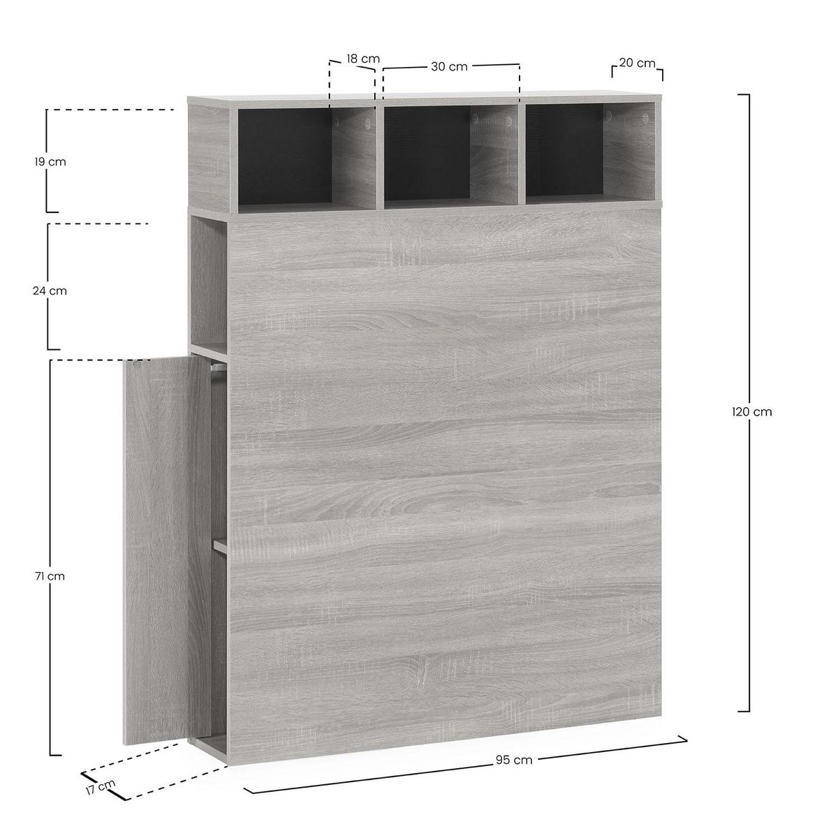 VS VENTA-STOCK Tête de lit Zeus 95 cm avec rangement chêne, 2 portes 9 trous