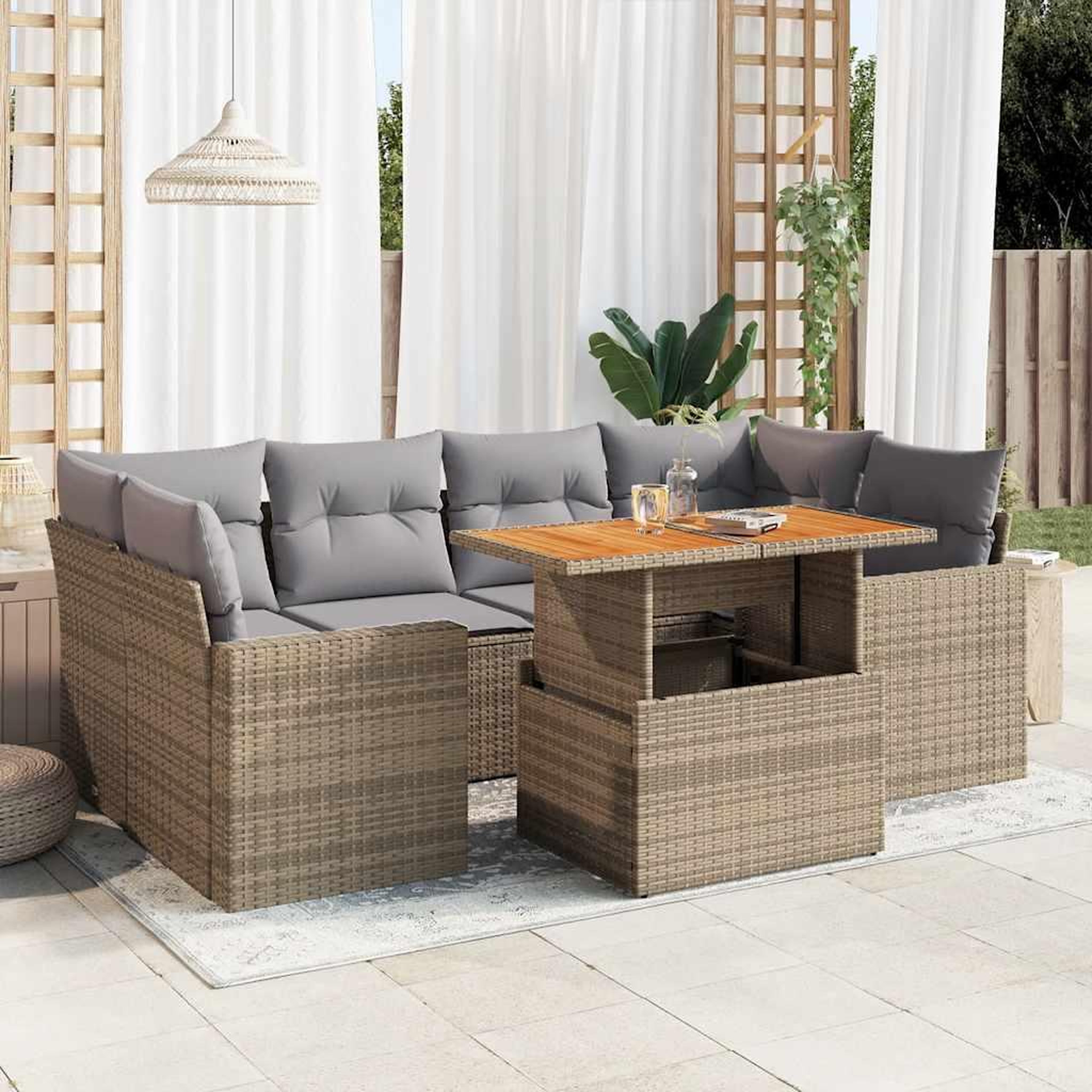 VIDAXL Salon de jardin avec coussins 7 pcs beige resine tressee