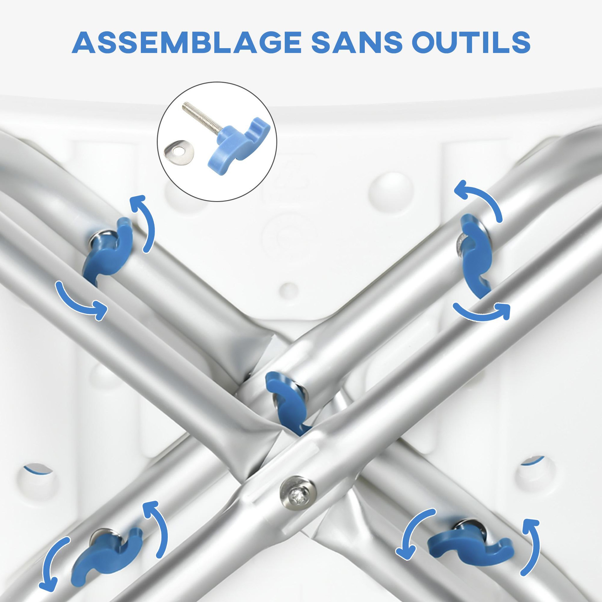Voir la diapositive 5 : HOMCOM Siège de douche réglable en hauteur tabouret de douche ergonomique pieds antidérapants charge max. 150 kg alu hdpe blanc bleu
