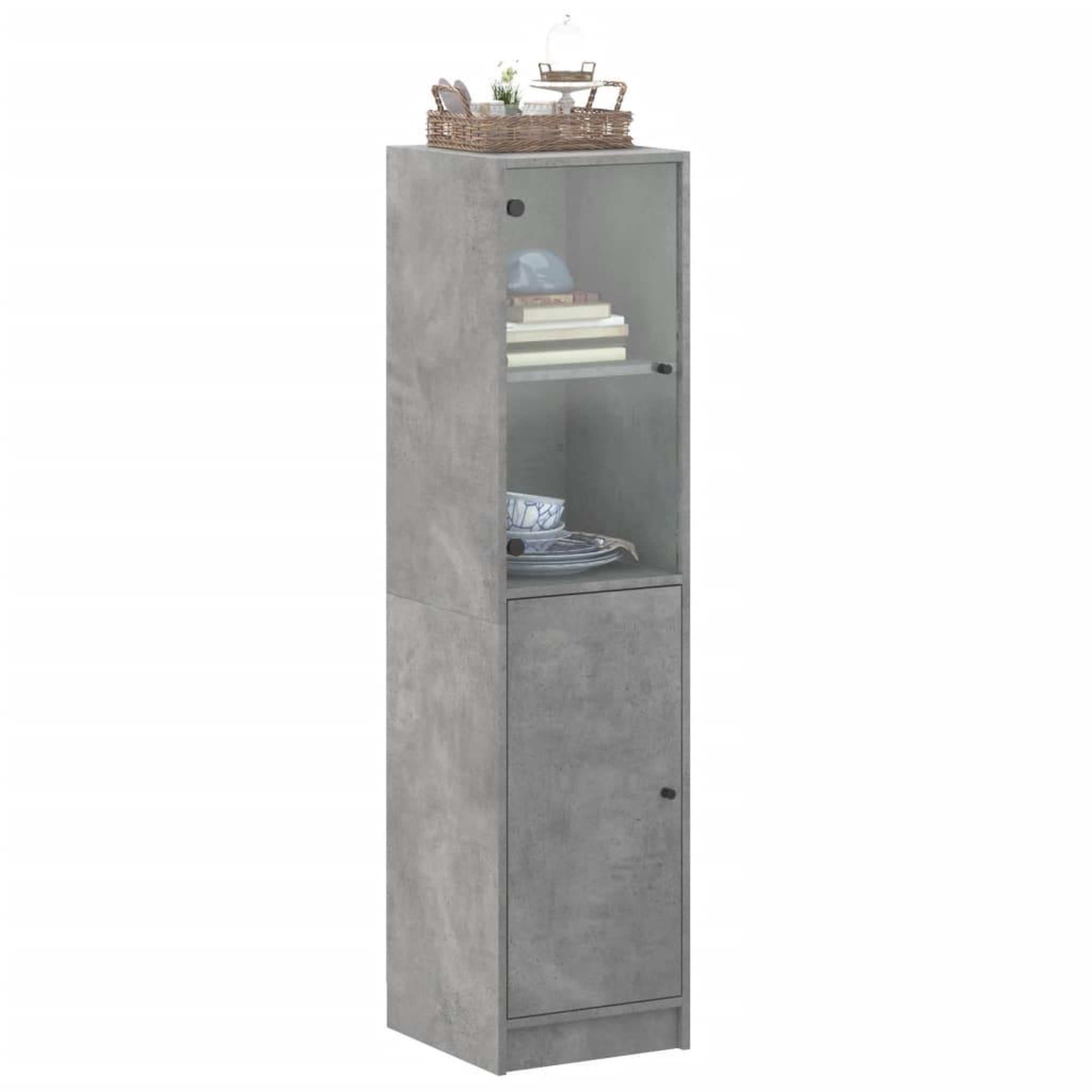 Voir la diapositive 4 : VIDAXL Buffet avec porte en verre gris beton 35x37x142 cm
