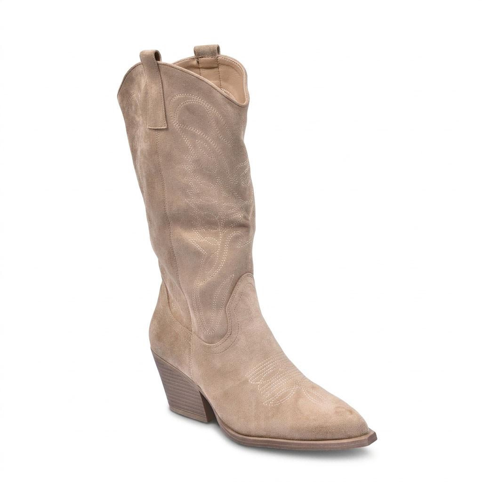 Voir la diapositive 1 : OZABI OZABI Bottes Santiag Femme Haute Tige Suédine Talon Bloc 6 cm Bout Pointu