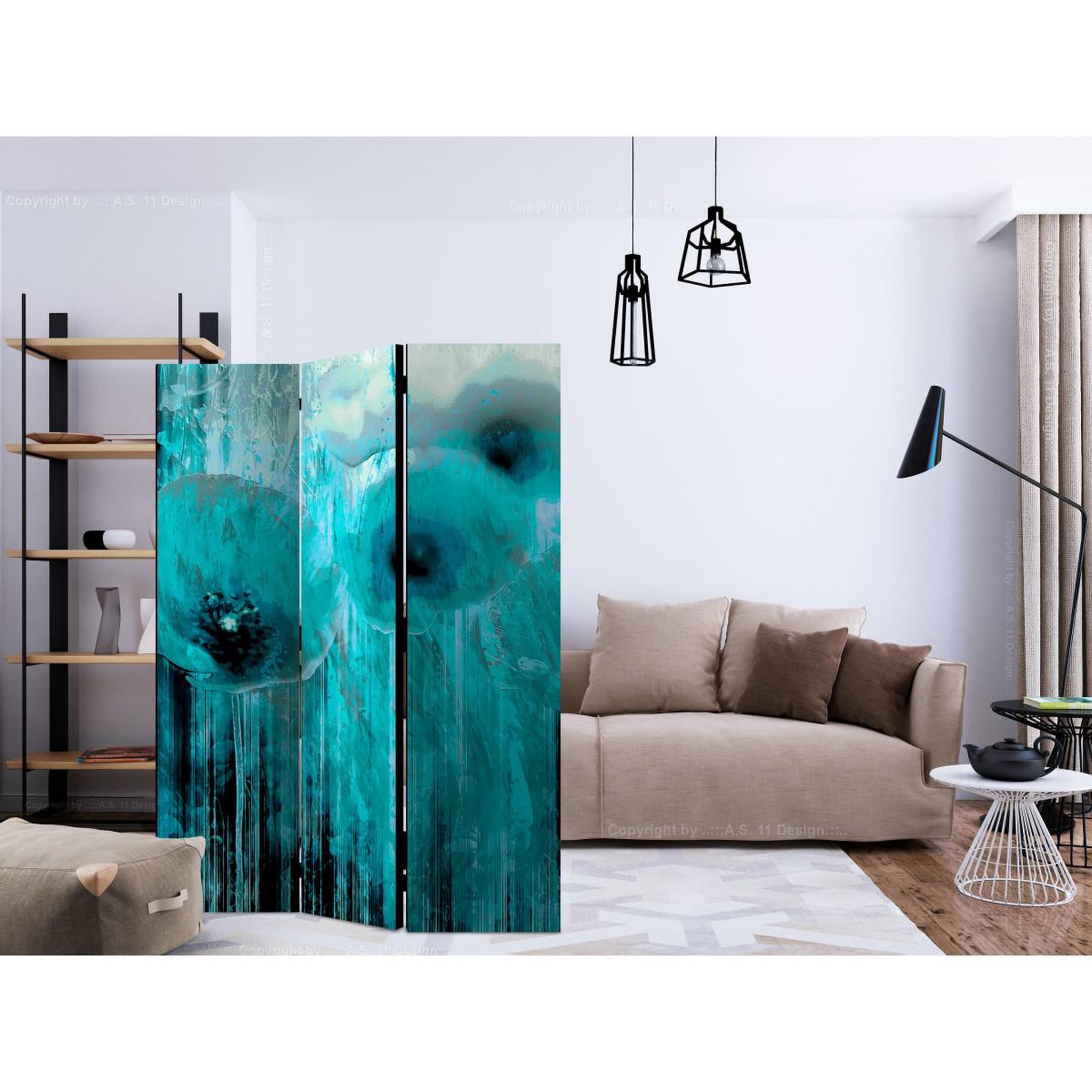 Voir la diapositive 2 : Paris Prix Paravent 3 volets  turquoise madness  135x172cm