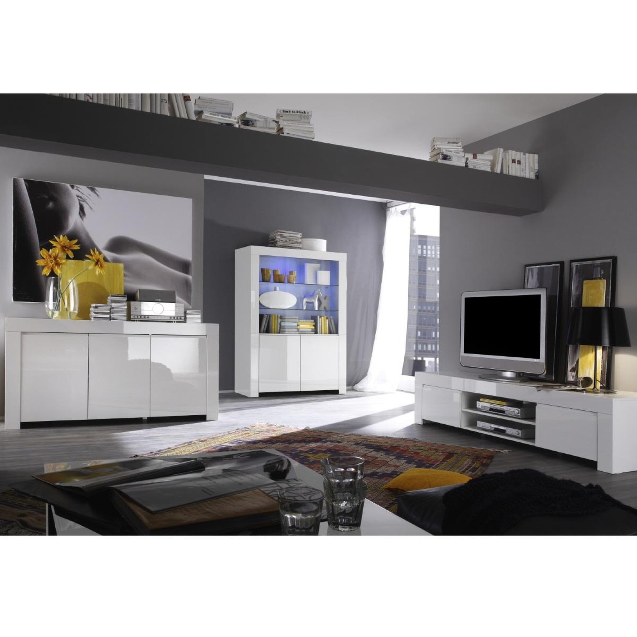Voir la diapositive 3 : JLC KREATION Buffet design 3 portes laqué blanc 160cm aphodite