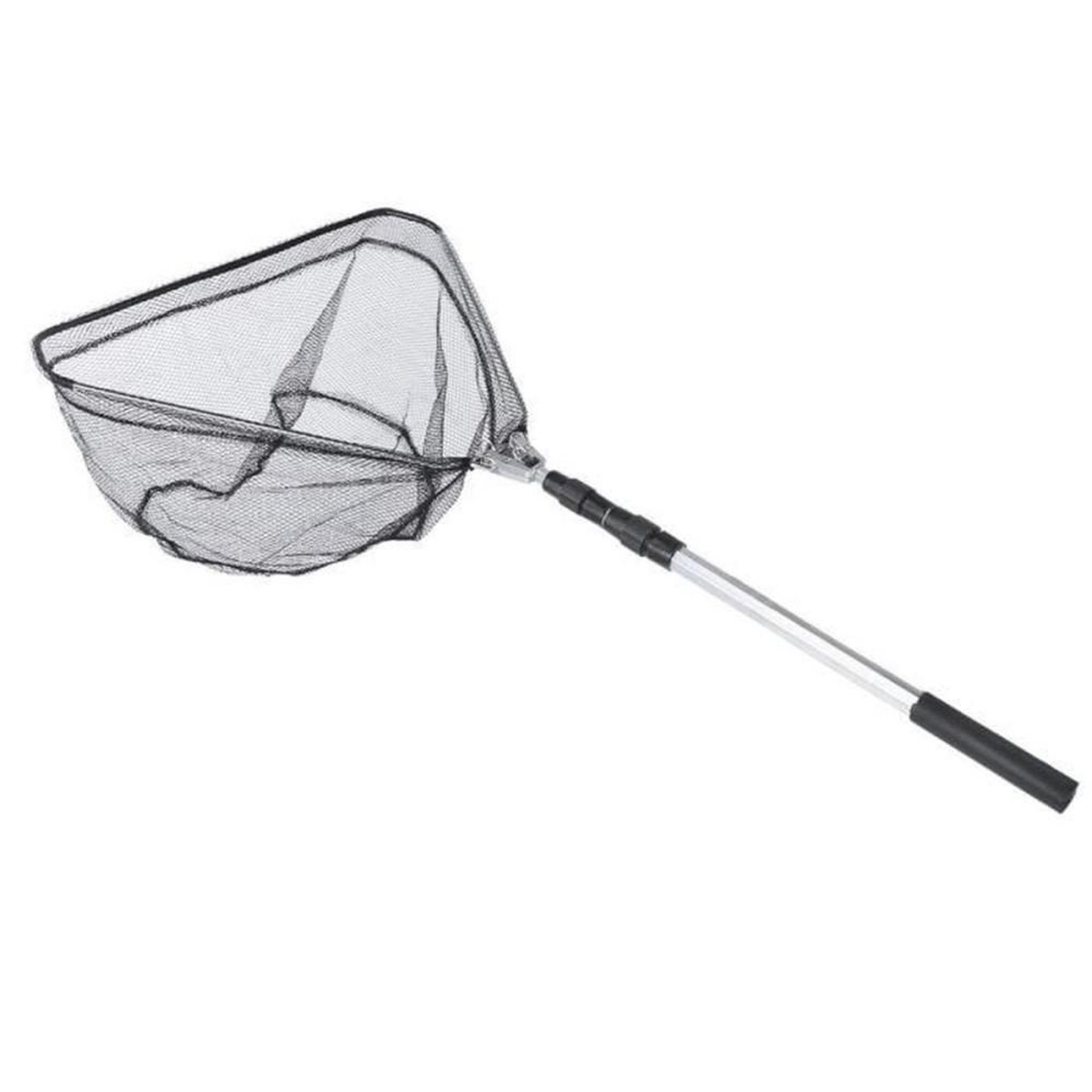 Épuisette de pêche pliante 1,5 m télescopique filet souple noir pour eau douce et saumâtre